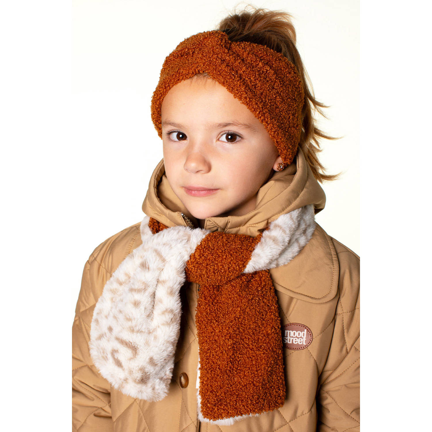 Moodstreet reversible sjaal roestbruin offwhite