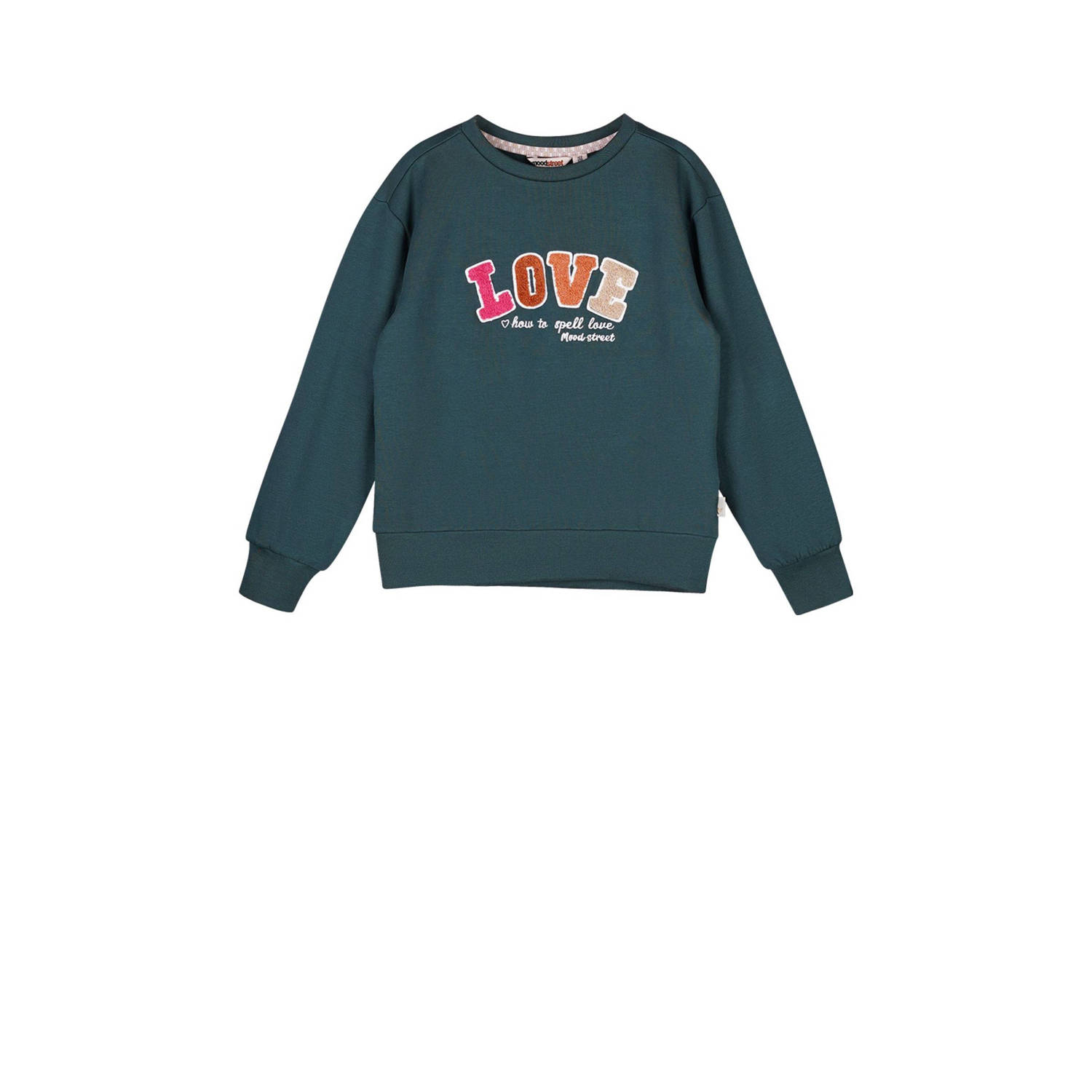 Moodstreet sweater Sofie met printopdruk donkergroen