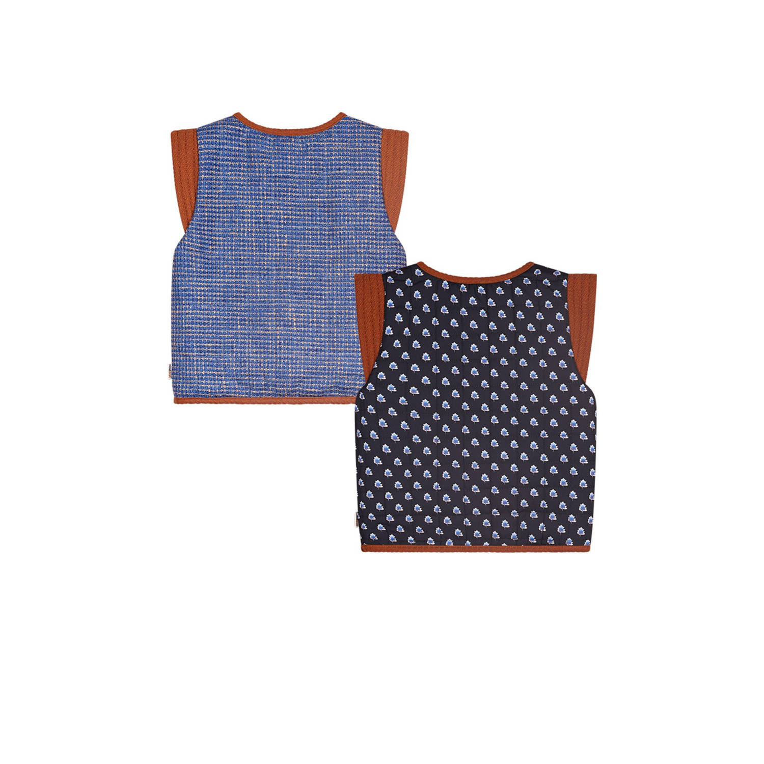 Moodstreet reversible gilet Vicky met all over print blauw bruin