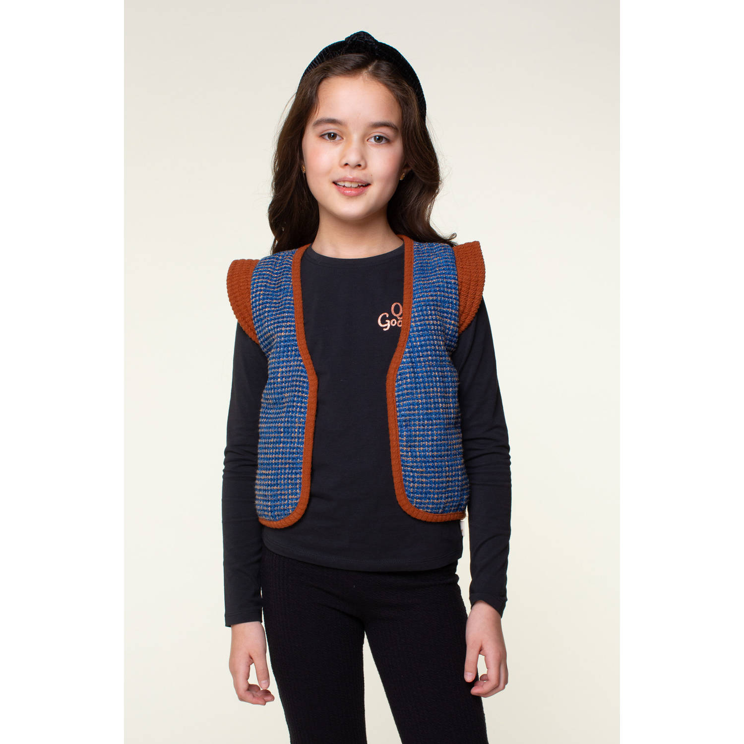 Moodstreet reversible gilet Vicky met all over print blauw bruin
