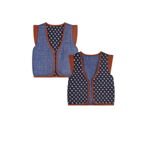 Moodstreet reversible gilet Vicky met all over print blauw/bruin afbeelding
