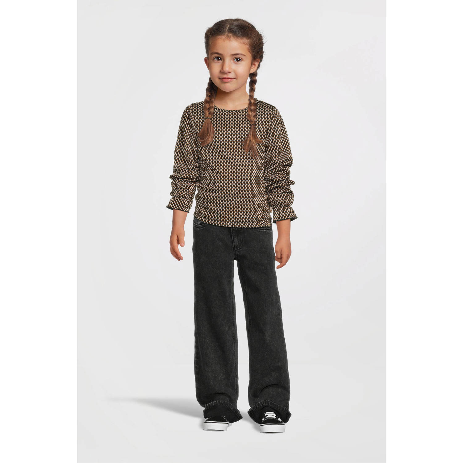 Moodstreet gebreide top Sara met all over print zwart ecru