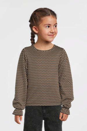 gebreide  top Sara met all over print zwart/ecru