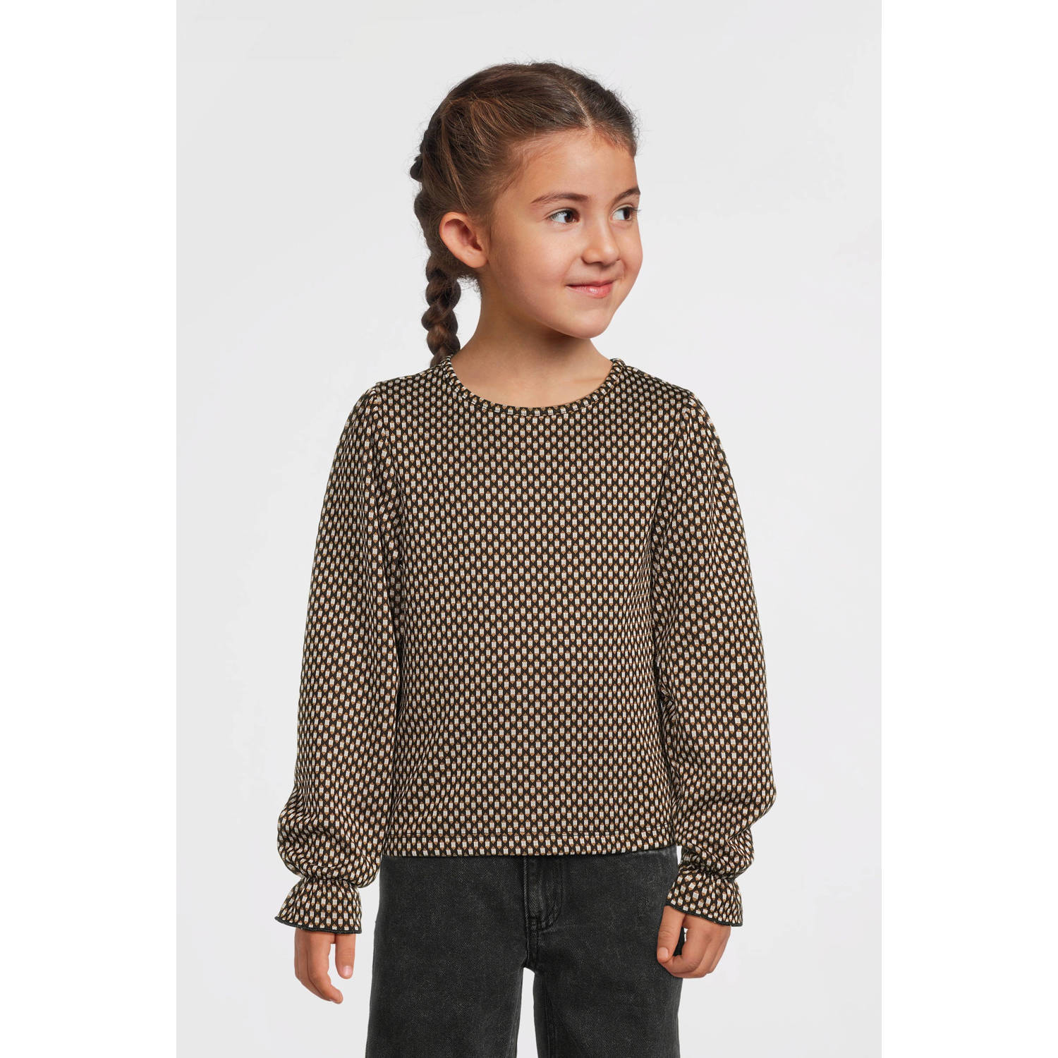 Moodstreet gebreide top Sara met all over print zwart ecru