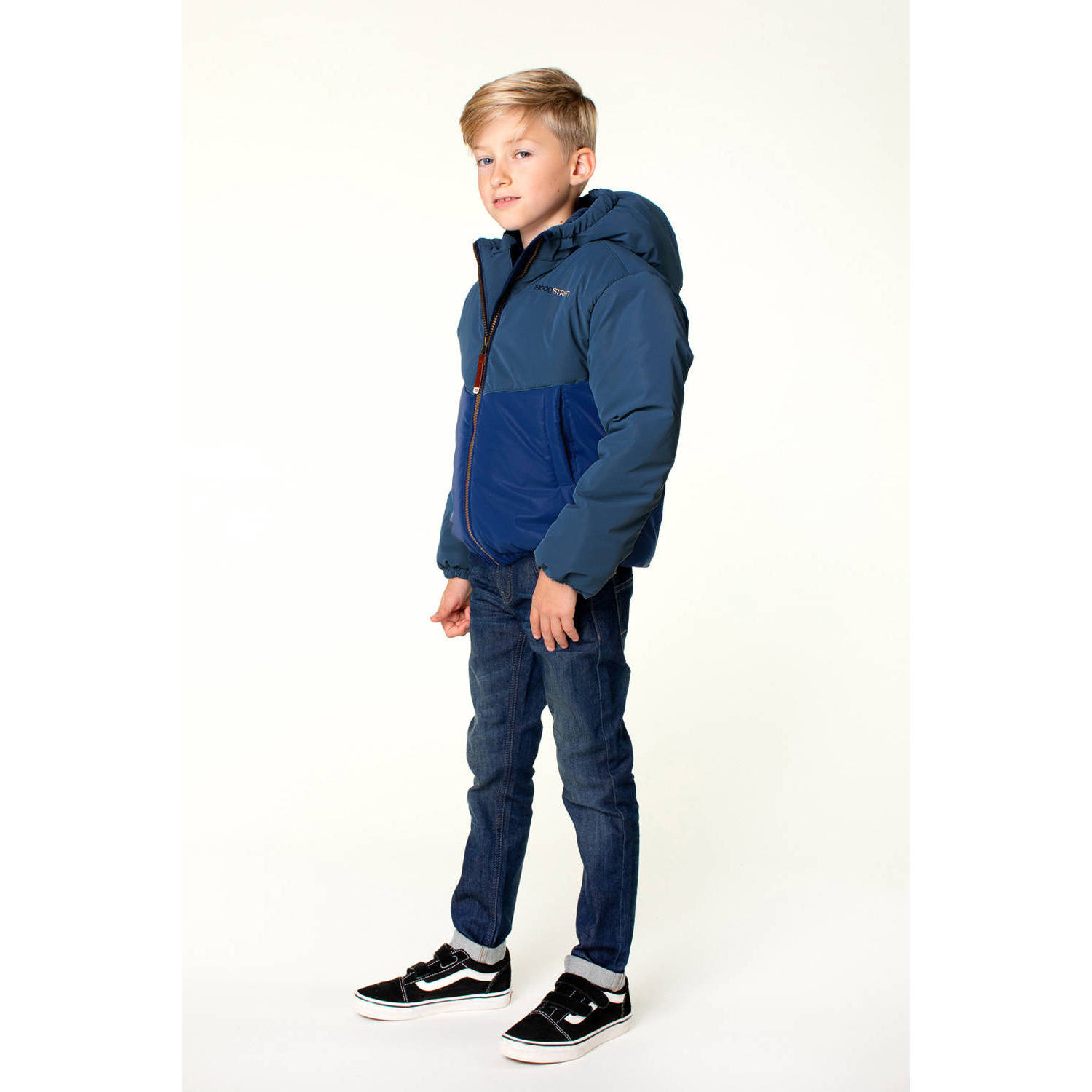 Moodstreet gewatteerde winterjas Jimmy donkerblauw Jongens Polyester Capuchon 158 164