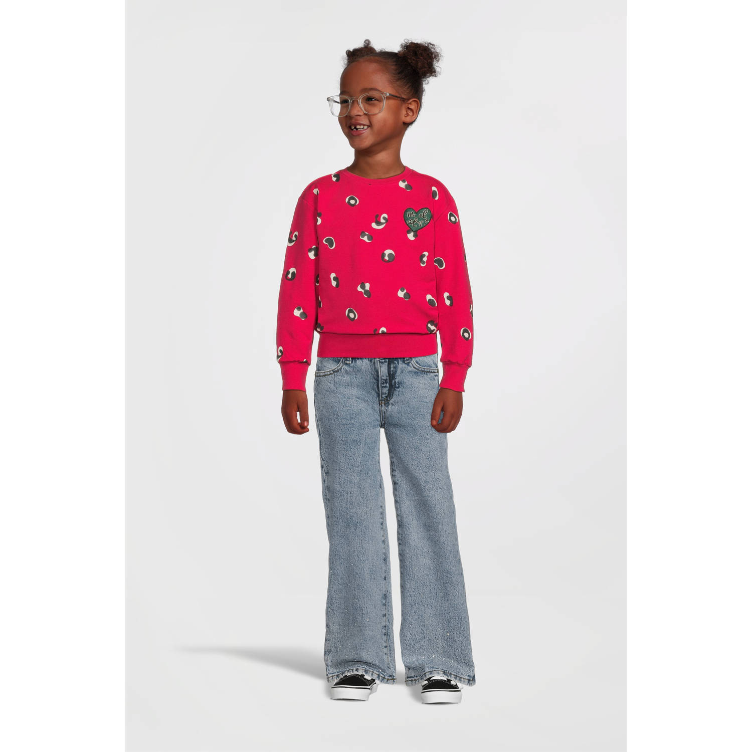 Moodstreet sweater Siv met all over print felroze