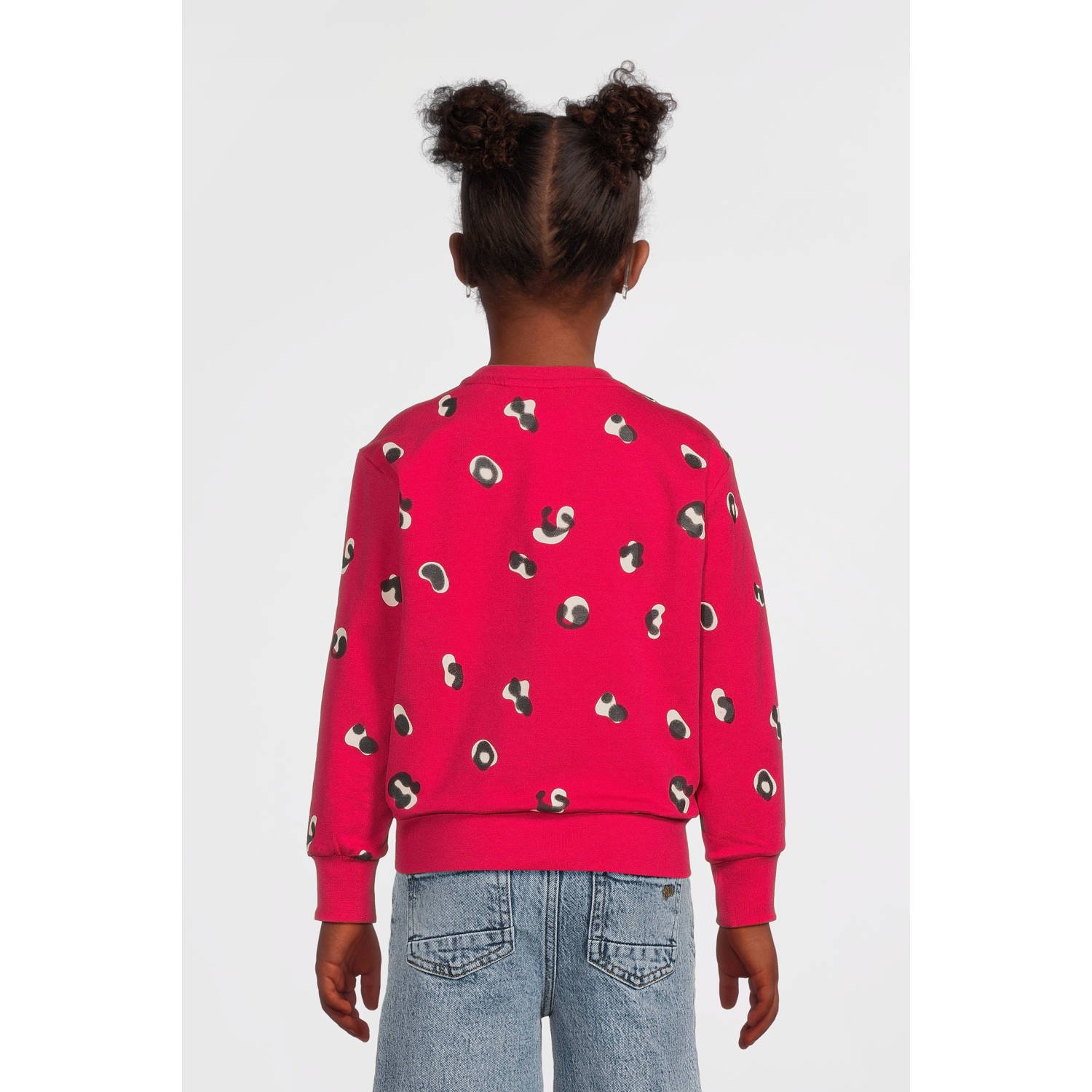 Moodstreet sweater Siv met all over print felroze