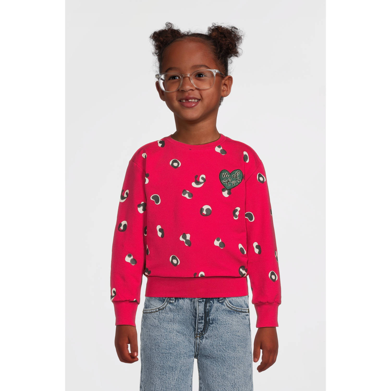 Moodstreet sweater Siv met all over print felroze
