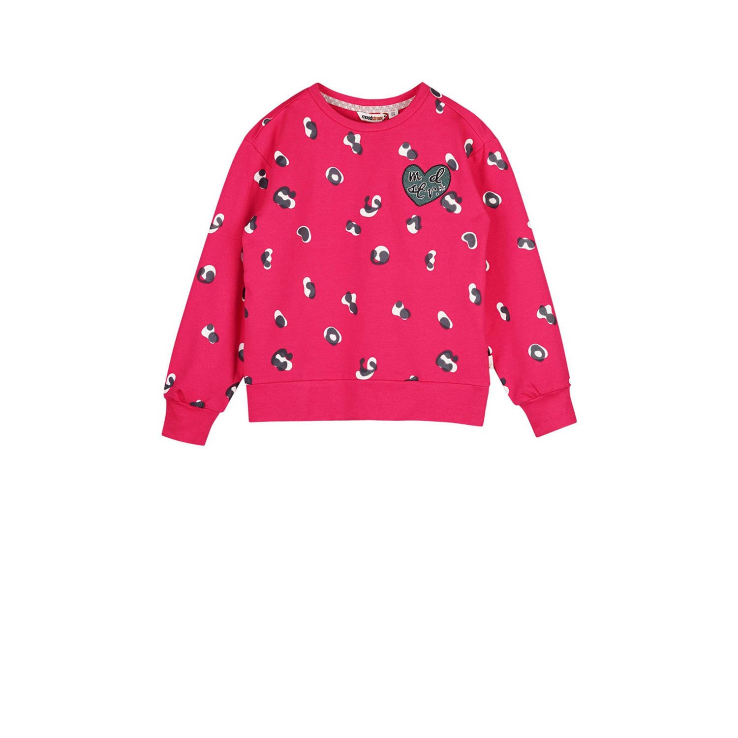 Moodstreet sweater Siv met all over print felroze