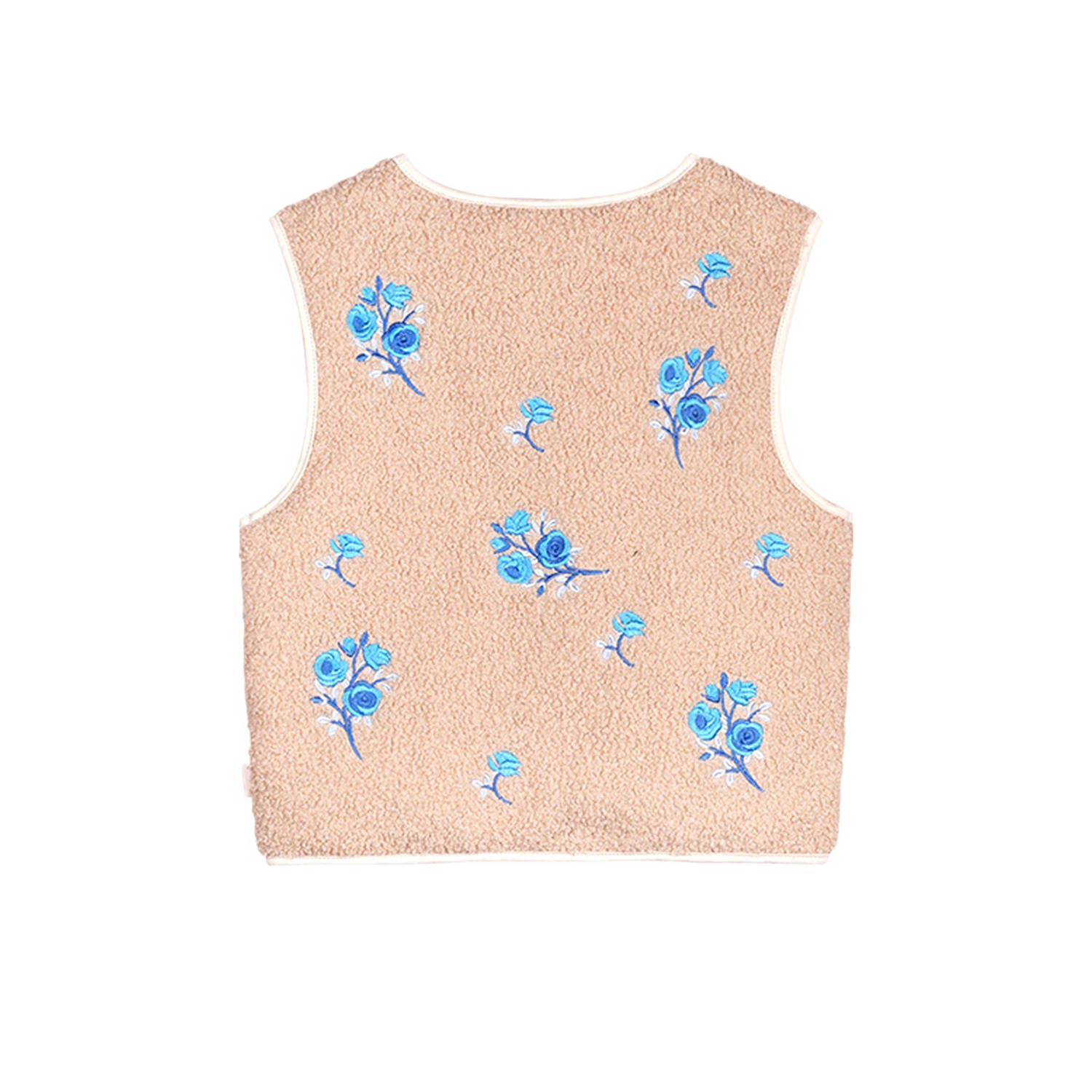 Moodstreet gebloemd gilet Vajén lichtbruin blauw