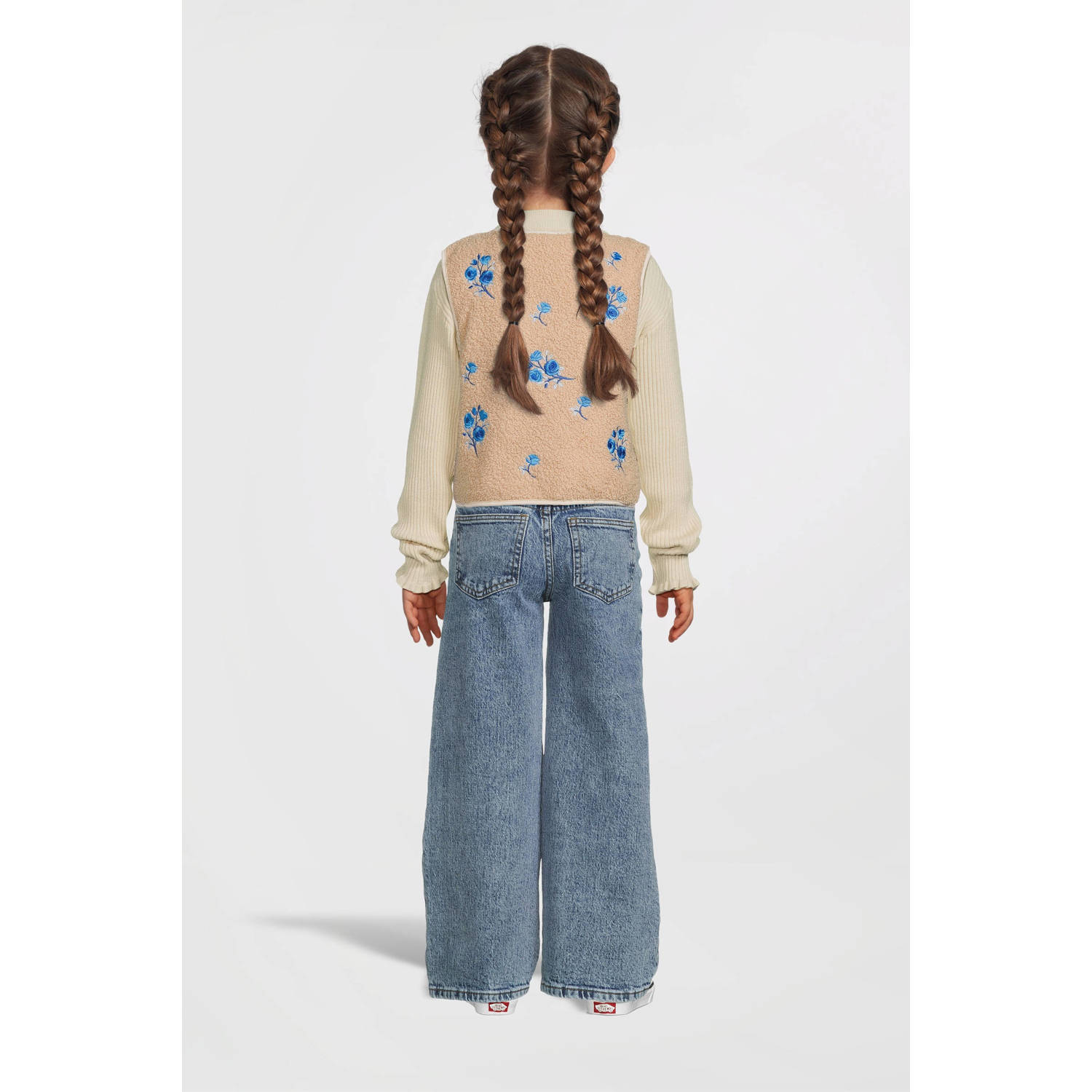 Moodstreet gebloemd gilet Vajén lichtbruin blauw