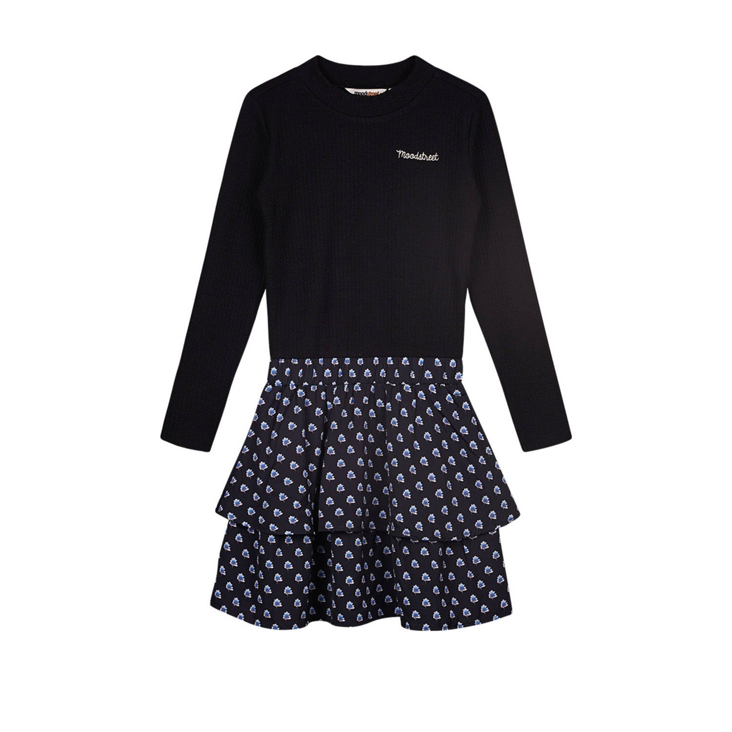 Moodstreet jurk Day zwart blauw wit