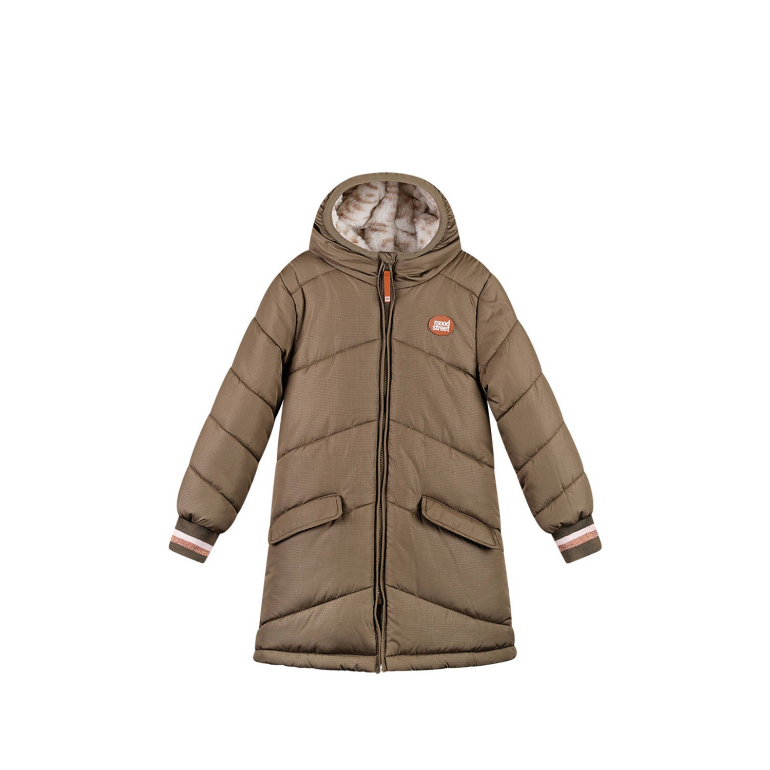 Moodstreet gewatteerde winterjas Jara kakigroen Meisjes Polyester Capuchon 122 128