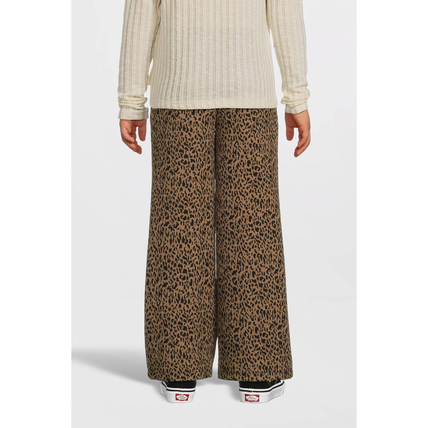 Moodstreet straight fit broek Belle met all over print lichtbruin zwart
