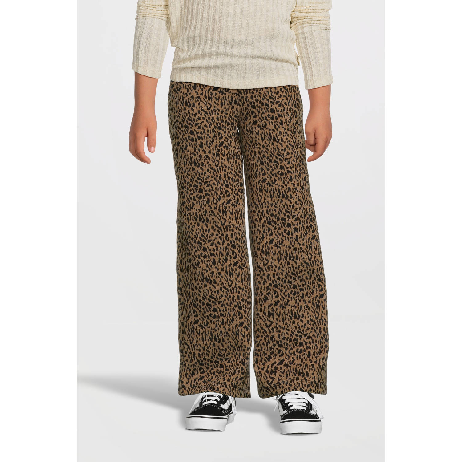 Moodstreet straight fit broek Belle met all over print lichtbruin zwart