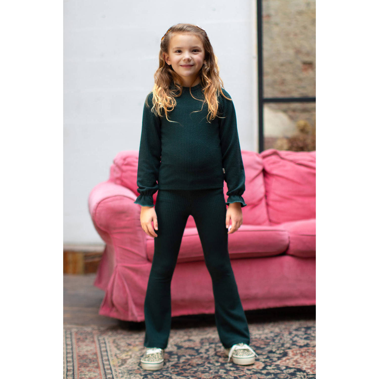 Moodstreet ribgebreide top Sammy donkergroen