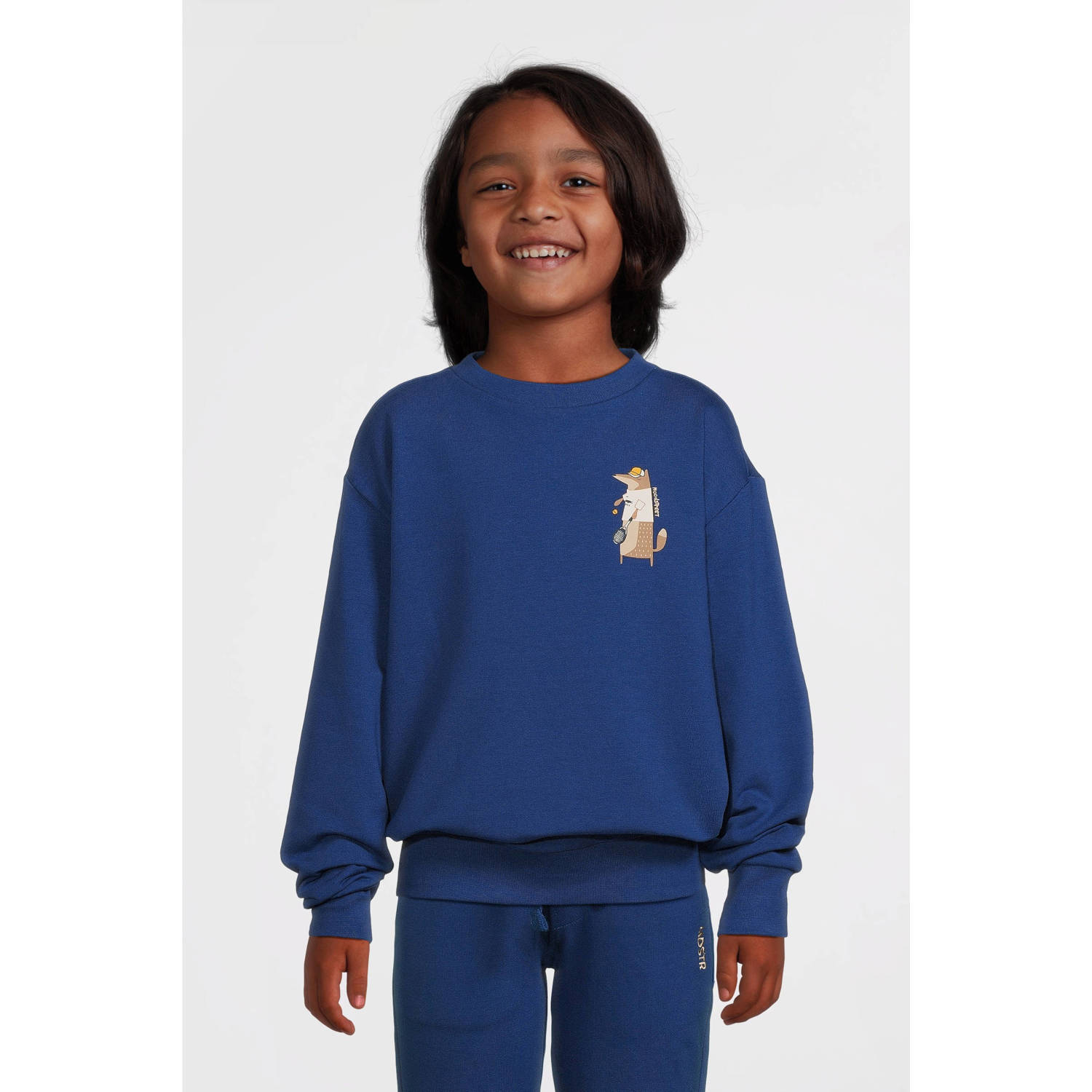 Moodstreet sweater Simon met backprint blauw