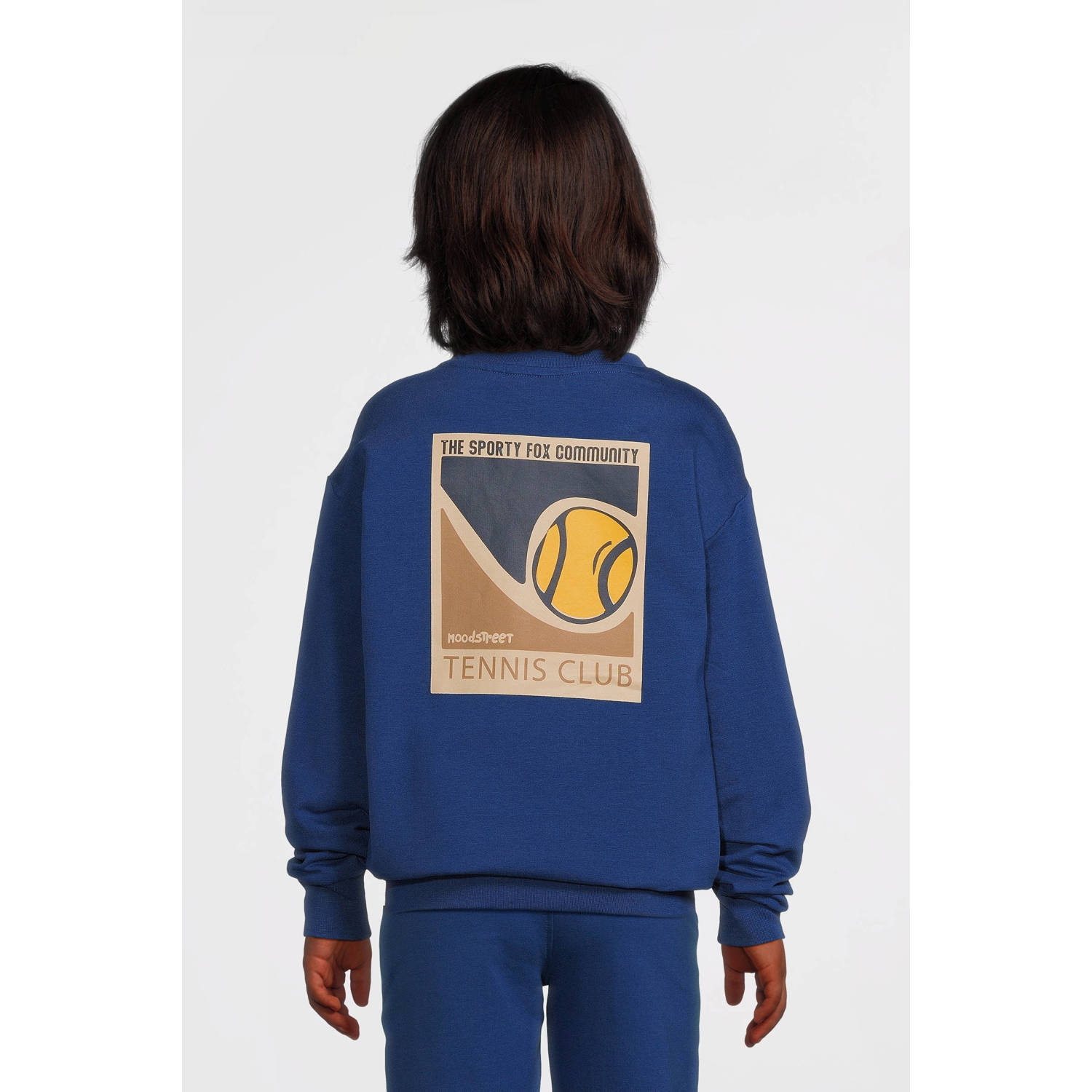 Moodstreet sweater Simon met backprint blauw