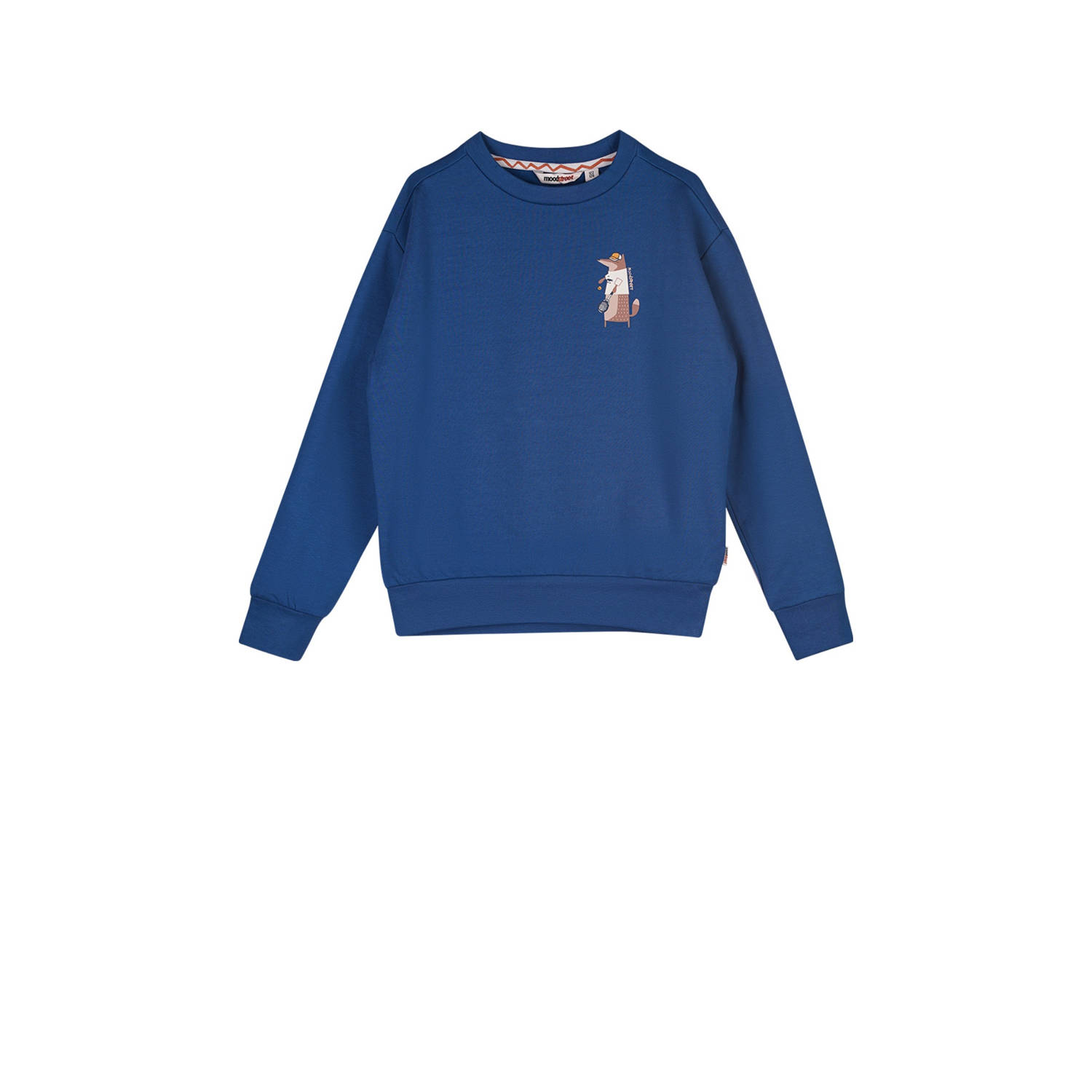 Moodstreet sweater Simon met backprint blauw