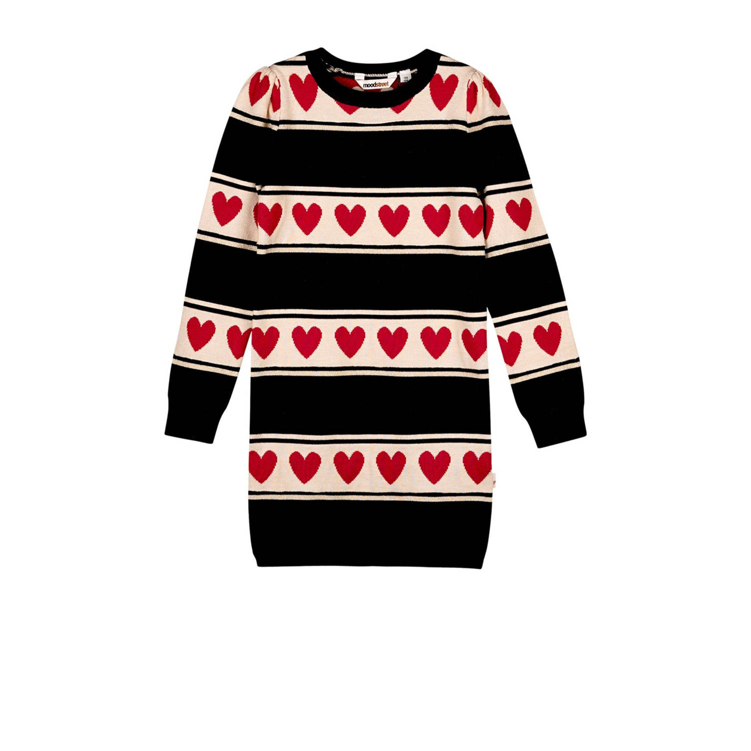 Moodstreet fijngebreide jurk Donna met all over print zwart roze ecru
