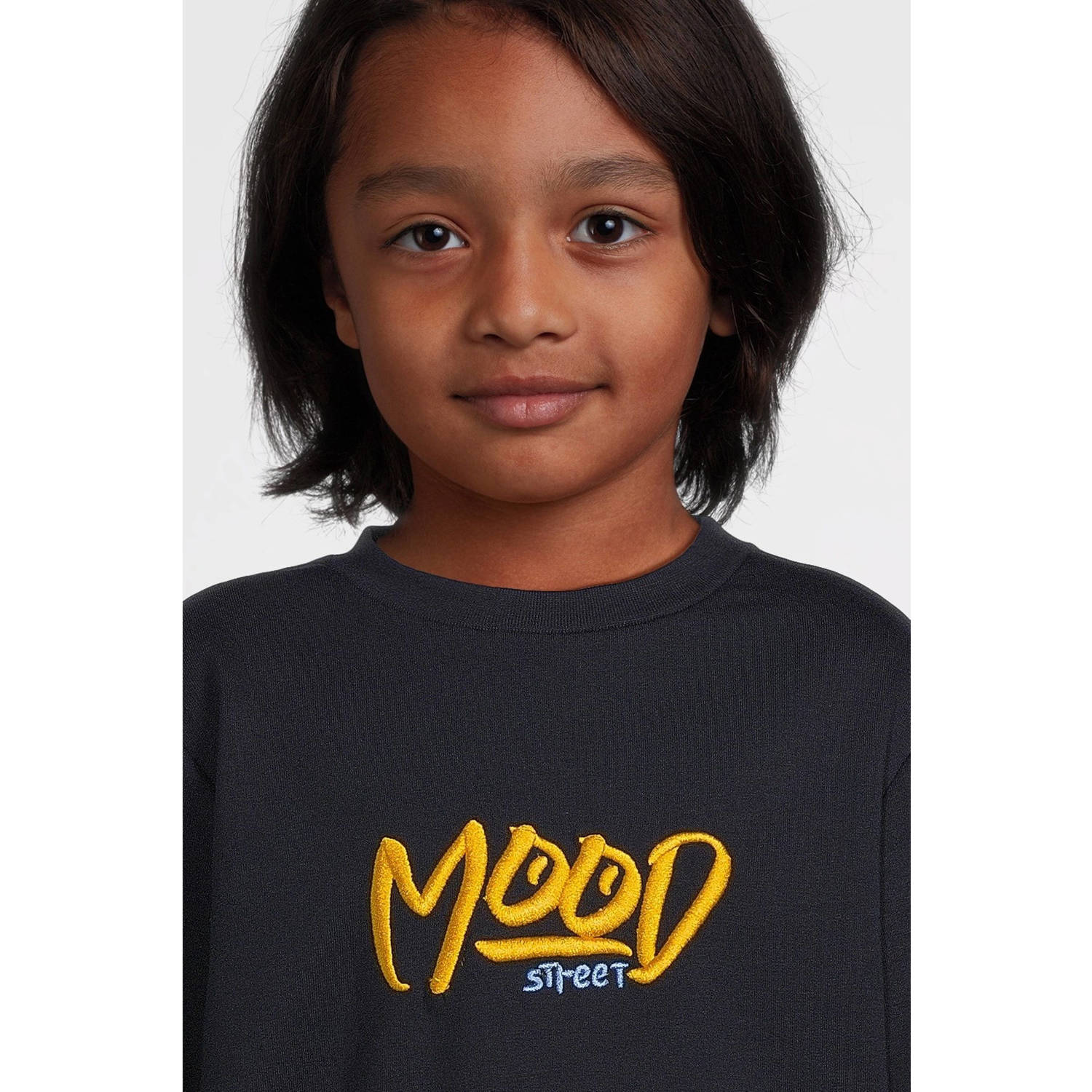 Moodstreet gebreide sweater Sev met printopdruk donkerblauw