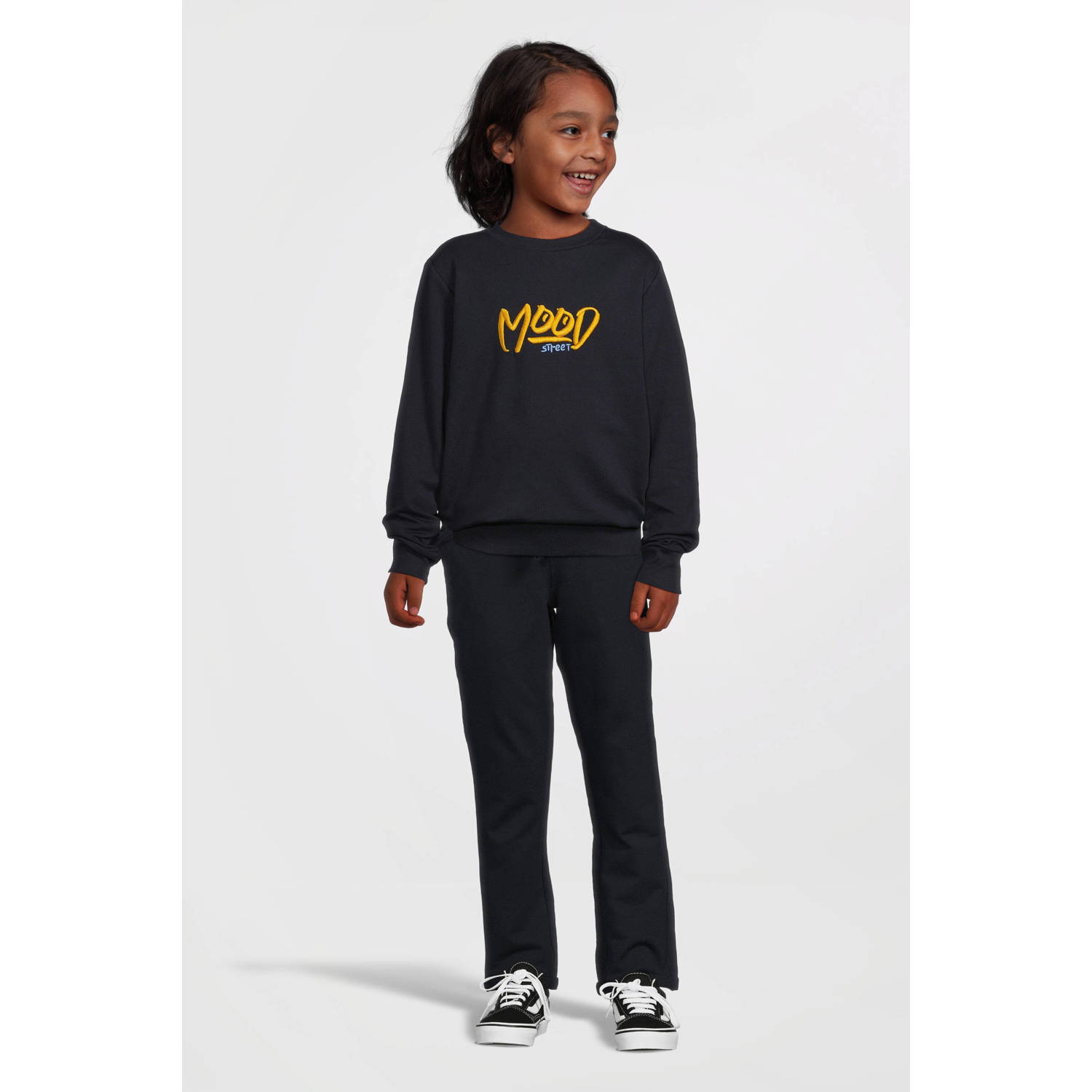 Moodstreet gebreide sweater Sev met printopdruk donkerblauw