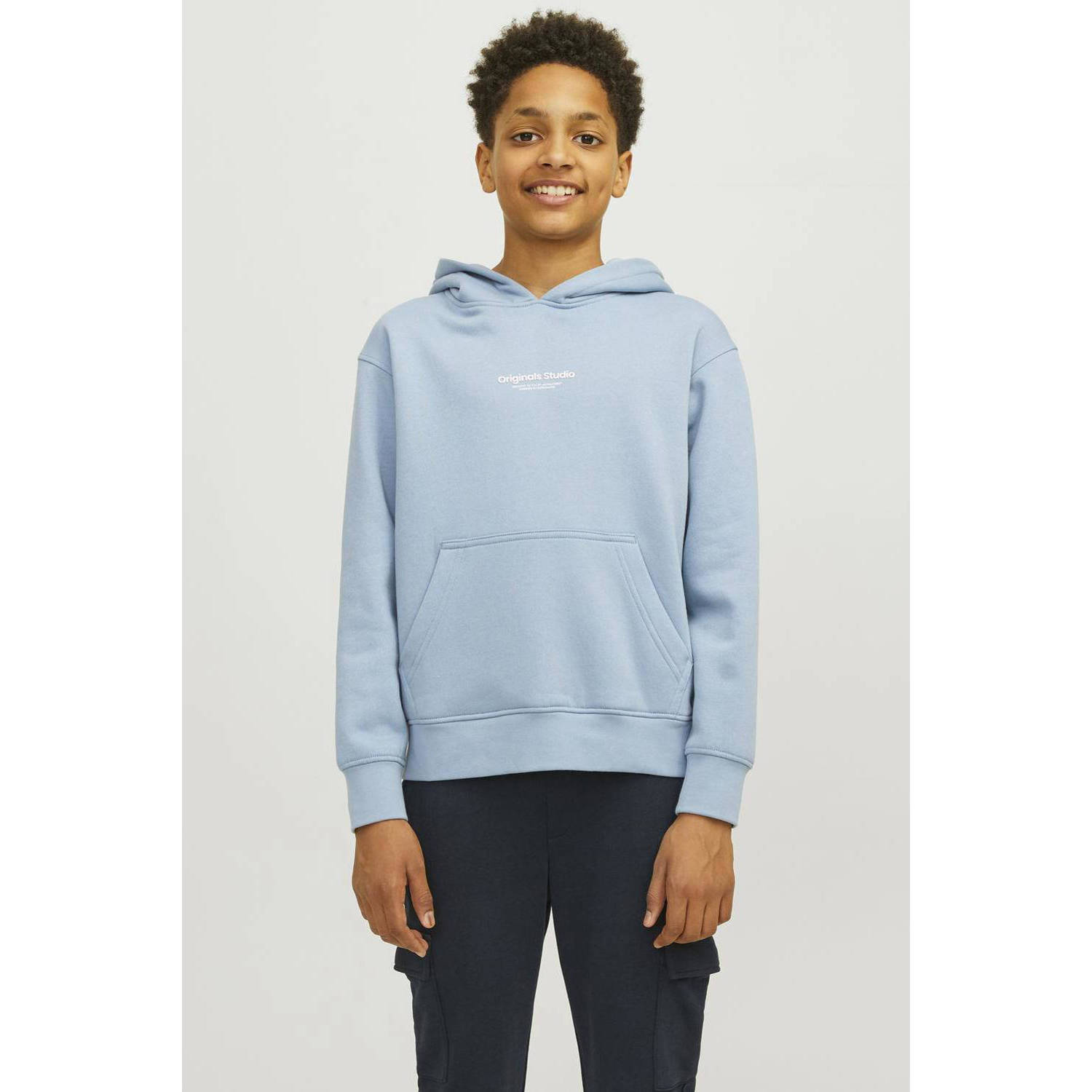 Jack & jones JUNIOR hoodie JORVESTERBRO met tekst lichtblauw Sweater Tekst 128