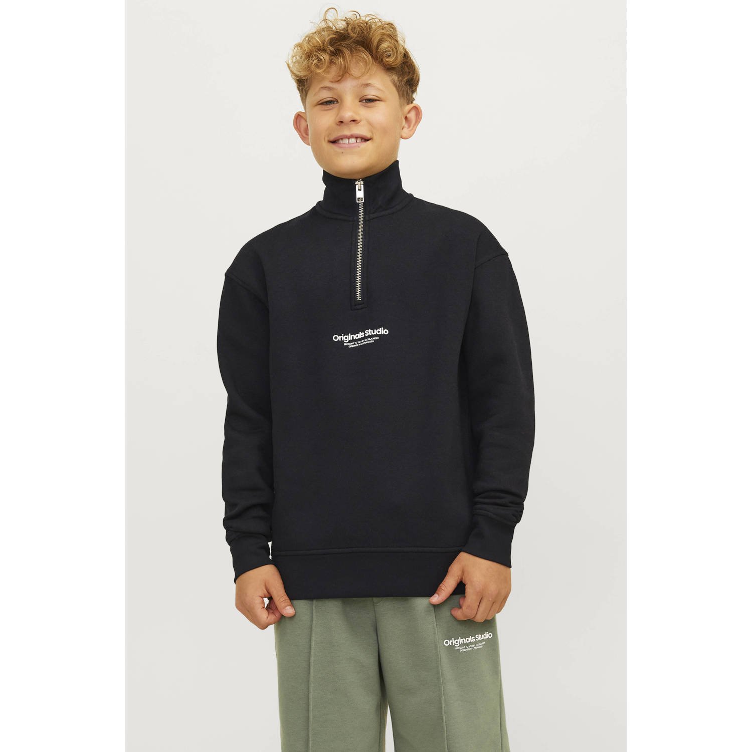 Jack & jones JUNIOR sweater JORVESTERBRO met tekst Grijs Tekst 128