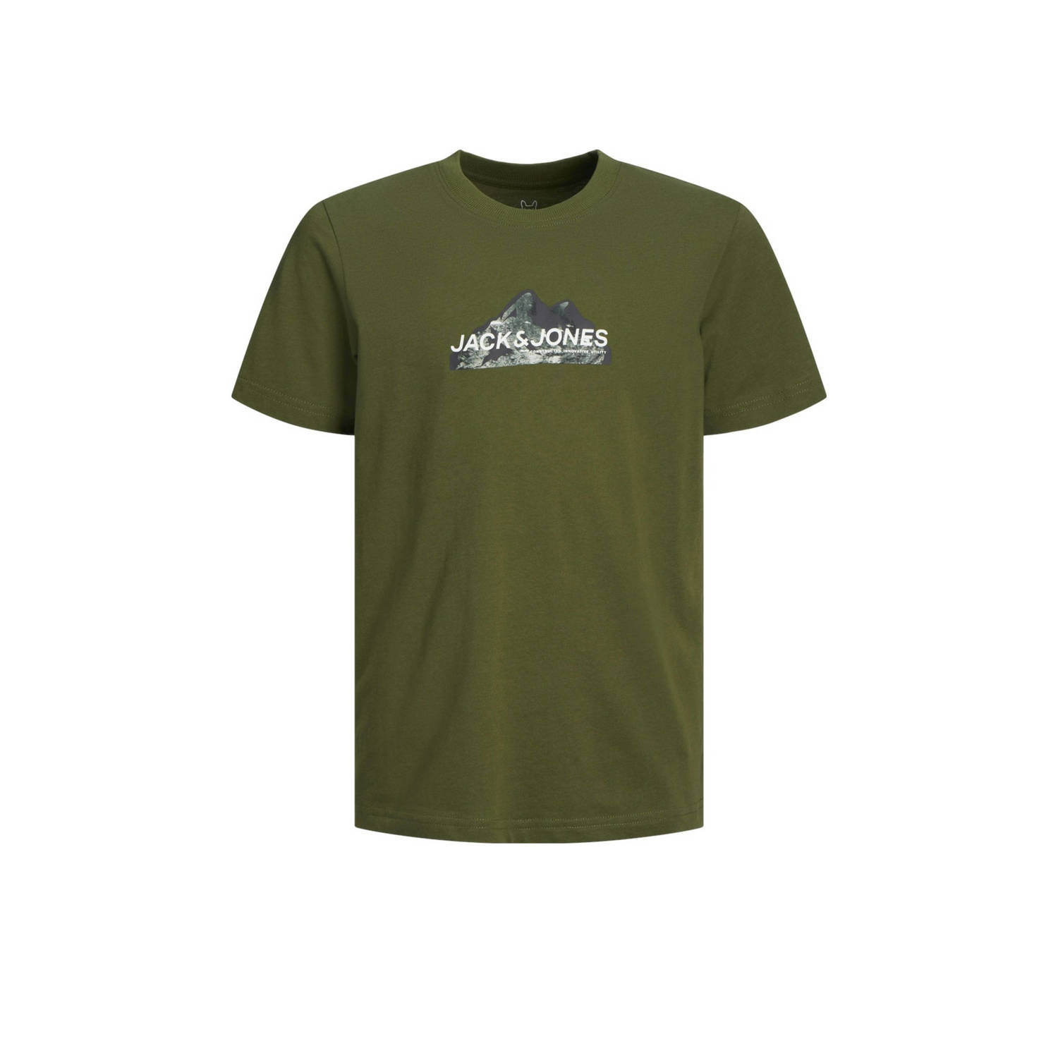 Jack & jones JUNIOR T-shirt JCOMOUNTAIN met printopdruk donkergroen Jongens Denim Ronde hals 164