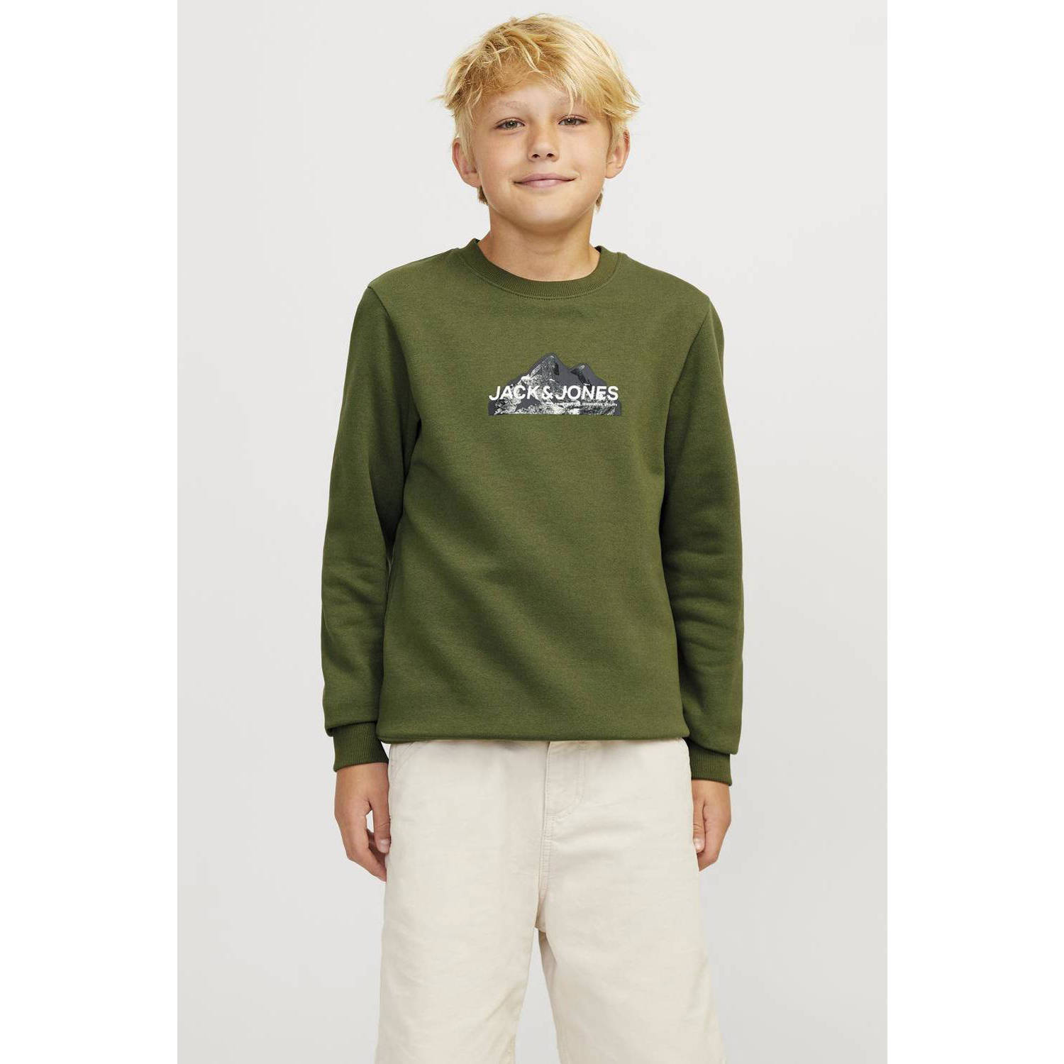JACK & JONES JUNIOR sweater JCOMOUNTAIN met printopdruk mosgroen