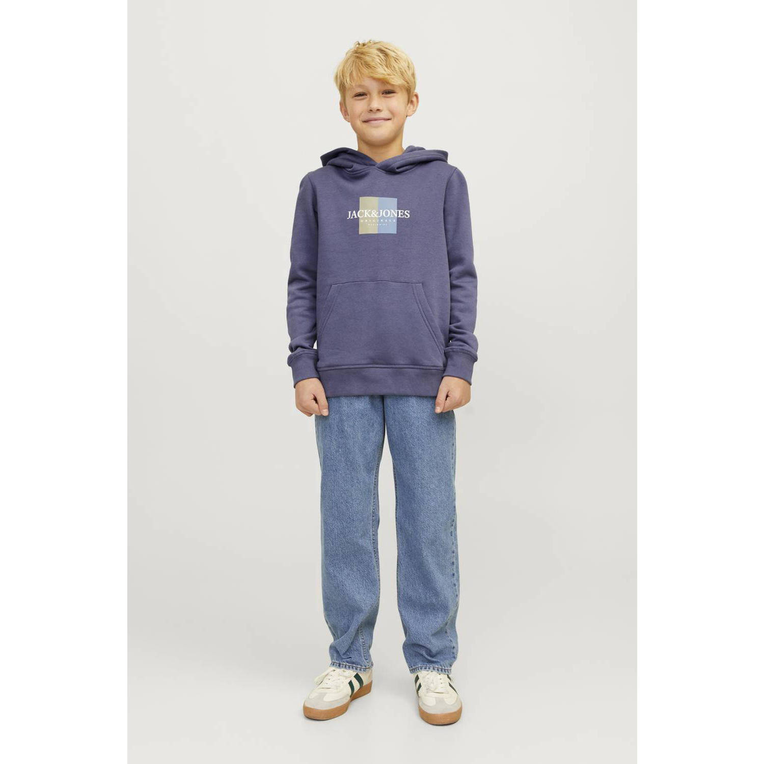 JACK & JONES JUNIOR hoodie JORFREDERIKSBERG met printopdruk middenblauw
