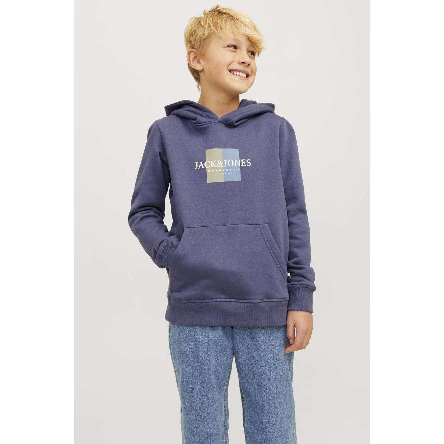 Jack & jones JUNIOR hoodie JORFREDERIKSBERG met printopdruk middenblauw Sweater 128