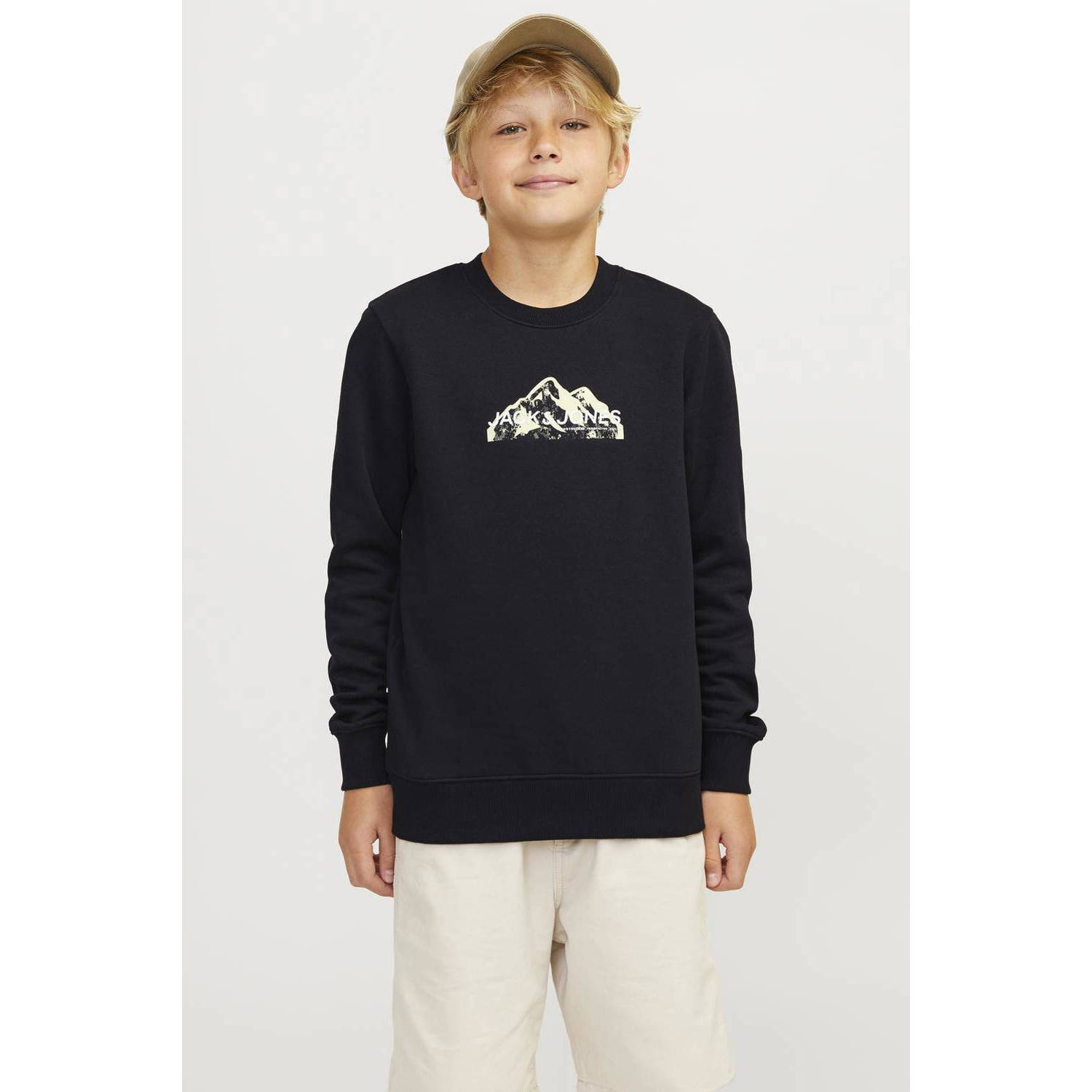 Jack & jones JUNIOR sweater JCOMOUNTAIN met printopdruk zwart Printopdruk 152