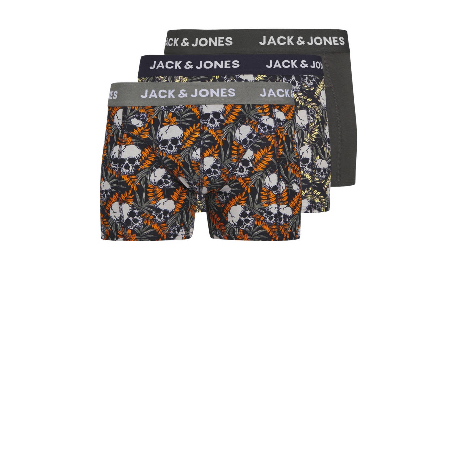 Jack & jones JUNIOR boxershort JACHUGO SKULLS set van 3 donkerblauw multicolor Jongens Stretchkatoen 140