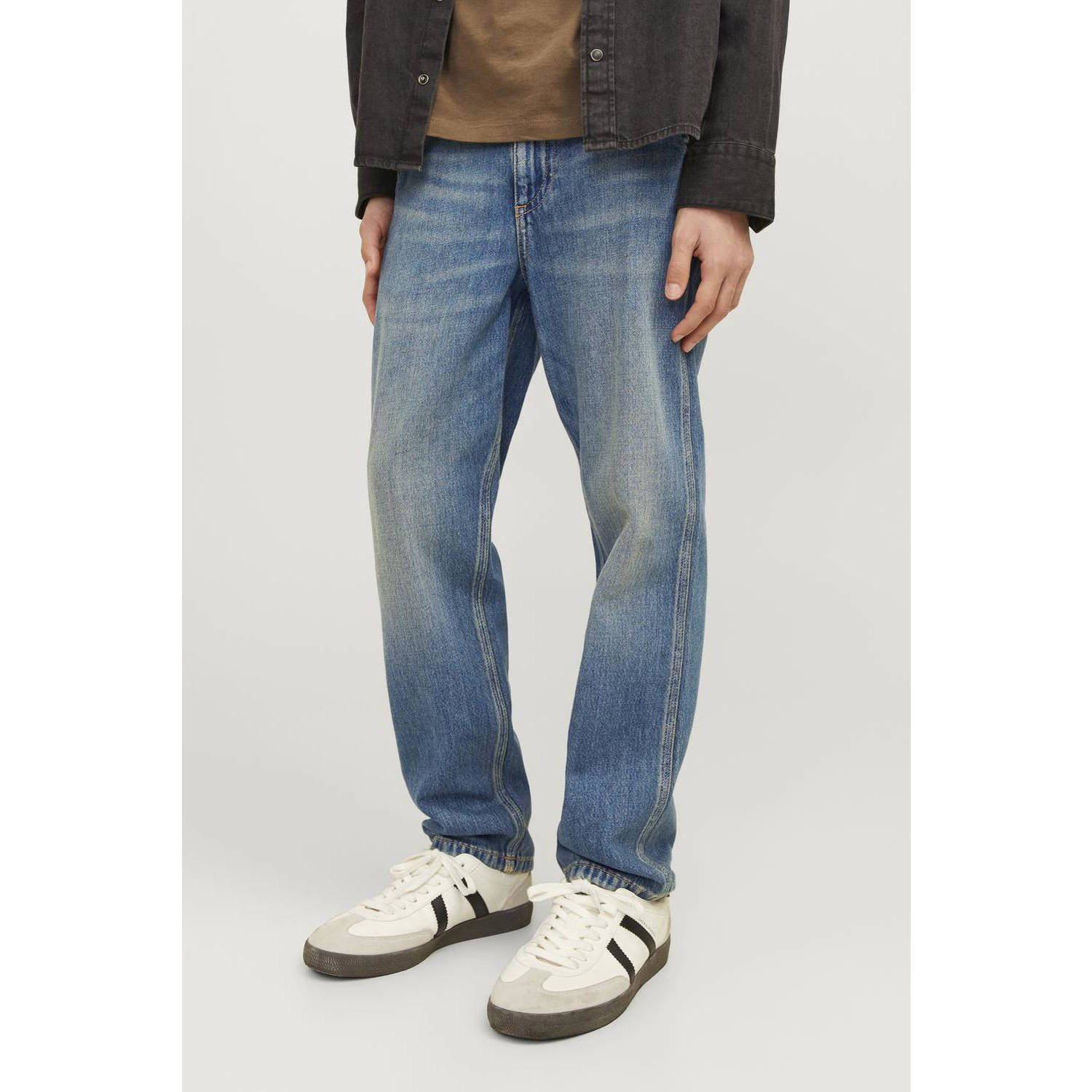 Jack & jones JUNIOR high waist relaxed jeans JJICHRIS JJWORKER blue denim Blauw 134
