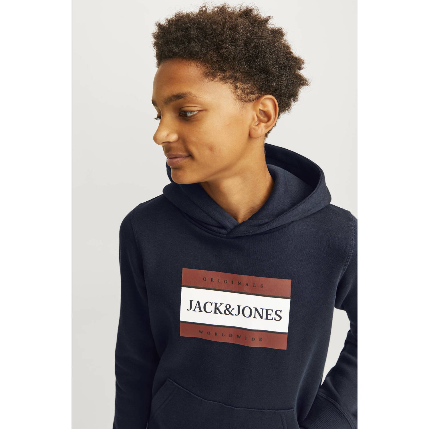 Jack & jones JUNIOR hoodie JORFREDERIKSBERG met printopdruk donkerblauw Sweater 128