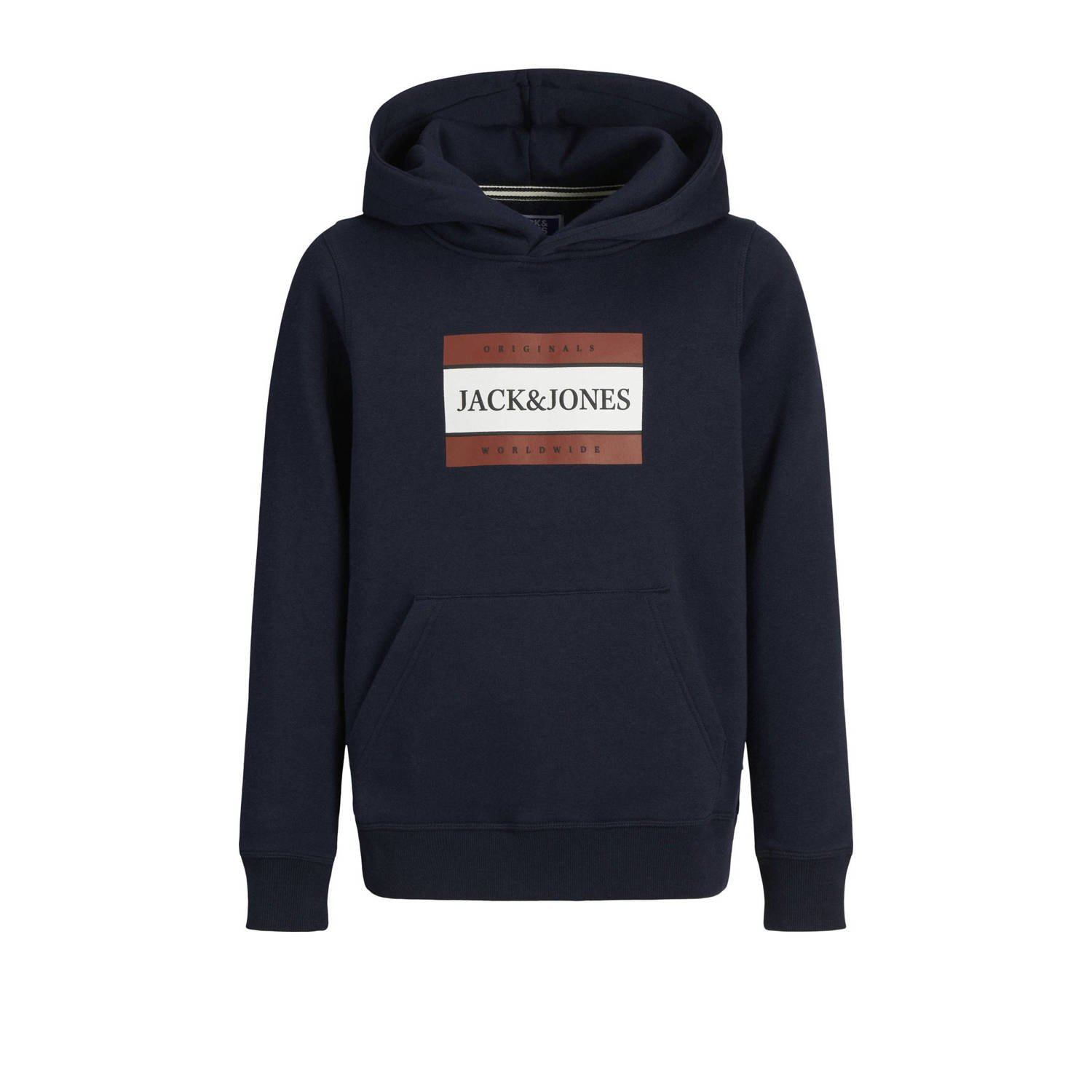 Jack & jones JUNIOR hoodie JORFREDERIKSBERG met printopdruk donkerblauw Sweater 176