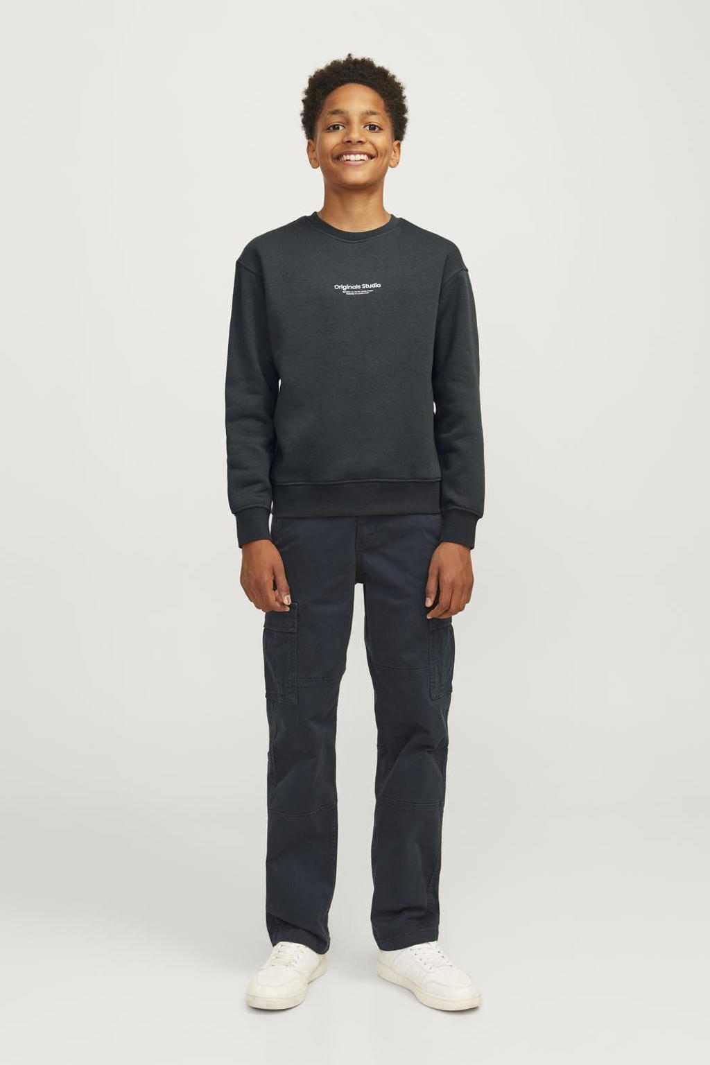 JACK & JONES JUNIOR sweater JORVESTERBRO met tekst diep donkergroen