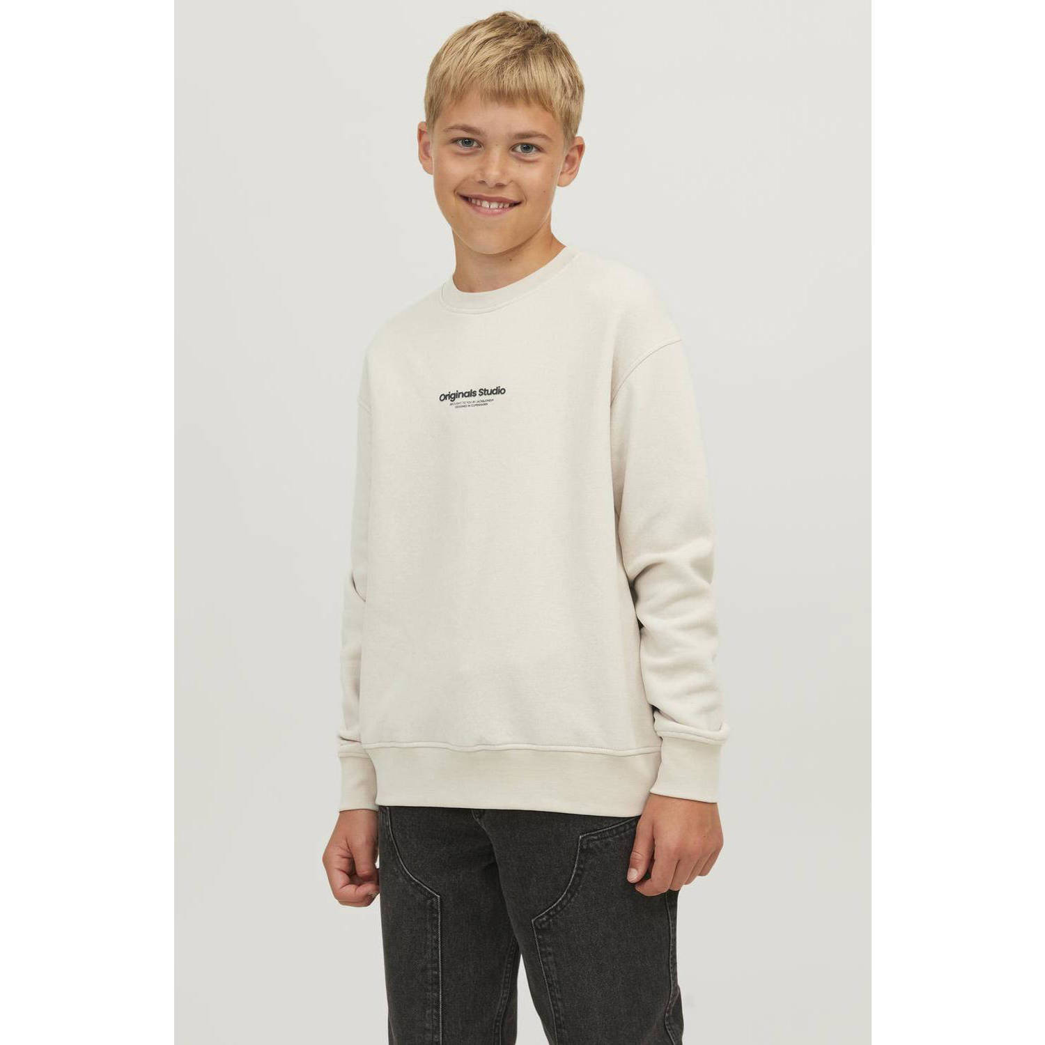 Jack & jones JUNIOR sweater JORVESTERBRO met tekst offwhite Ecru Tekst 176