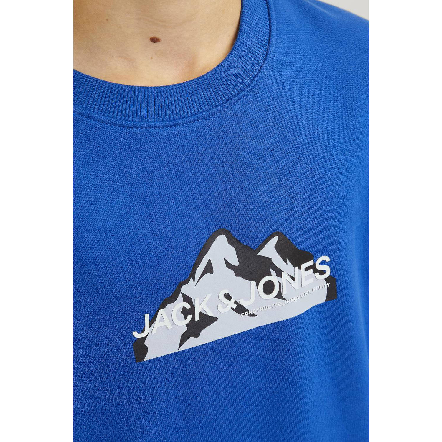 JACK & JONES JUNIOR sweater JCOMOUNTAIN met printopdruk hardblauw