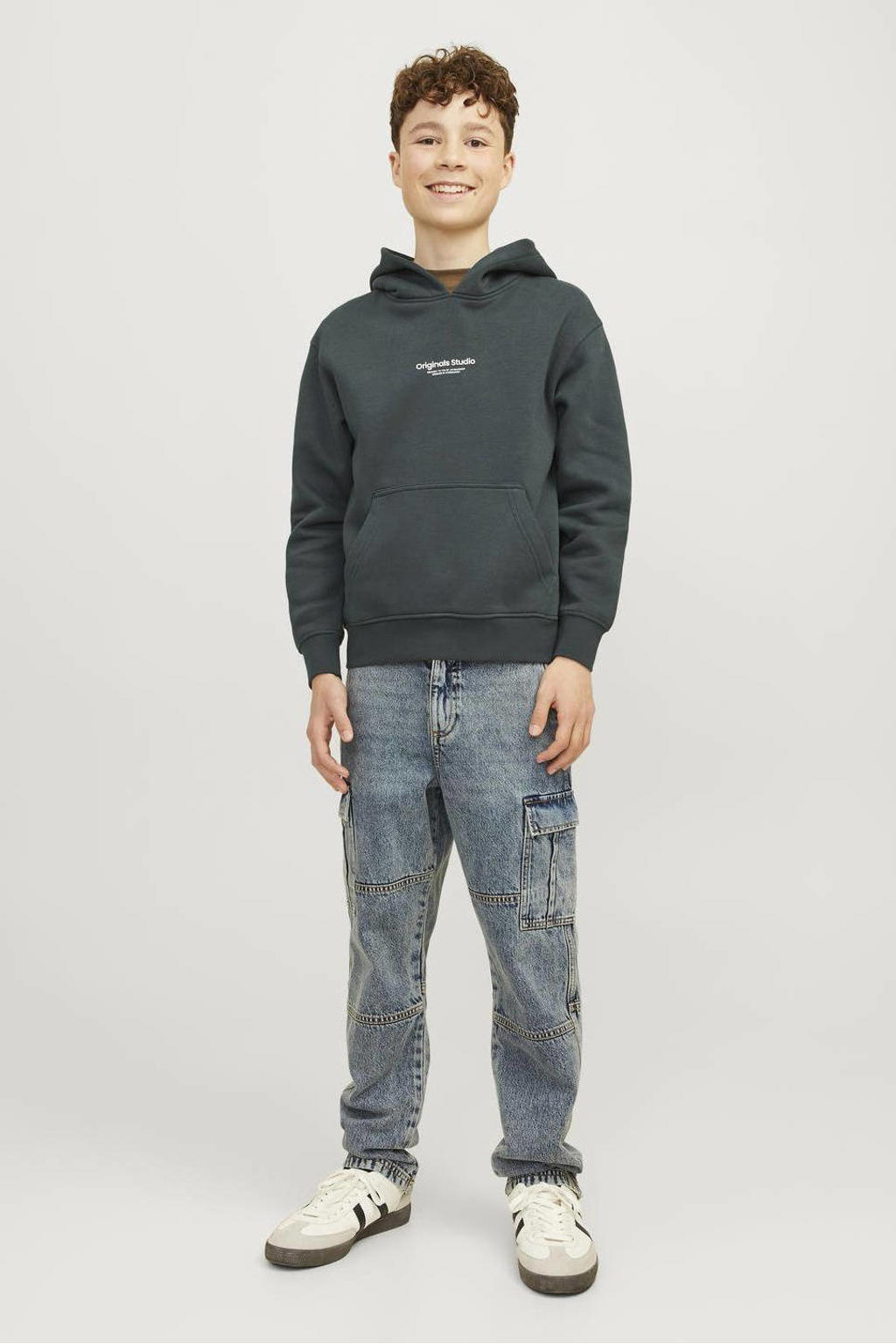 JACK & JONES JUNIOR hoodie JORVESTERBRO met tekst diep donkergroen