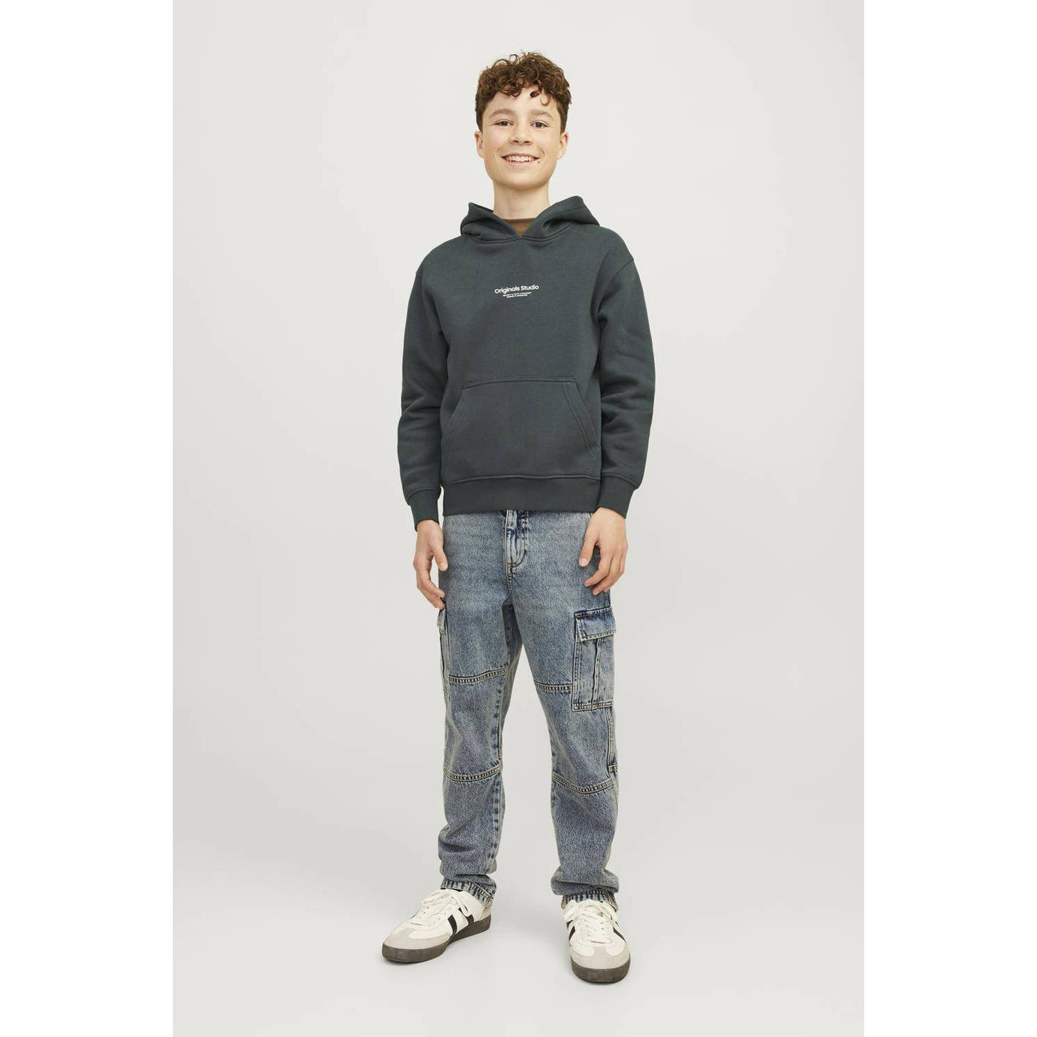 JACK & JONES JUNIOR hoodie JORVESTERBRO met tekst diep donkergroen