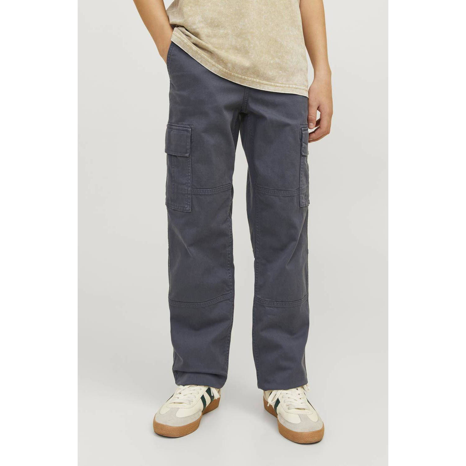 Jack & jones JUNIOR loose fit cargobroek JPSTKANE JJHARLOW Blauw Jongens Stretchkatoen 134