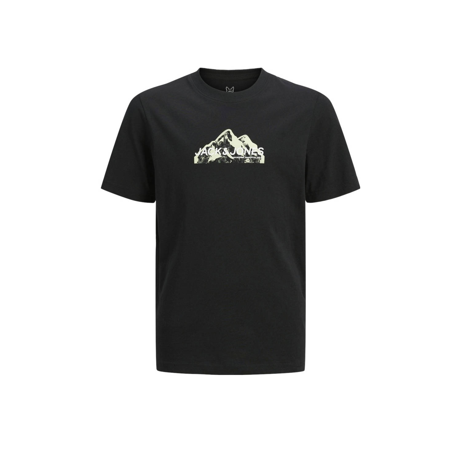 Jack & jones JUNIOR T-shirt JCOMOUNTAIN met printopdruk zwart Jongens Denim Ronde hals 164