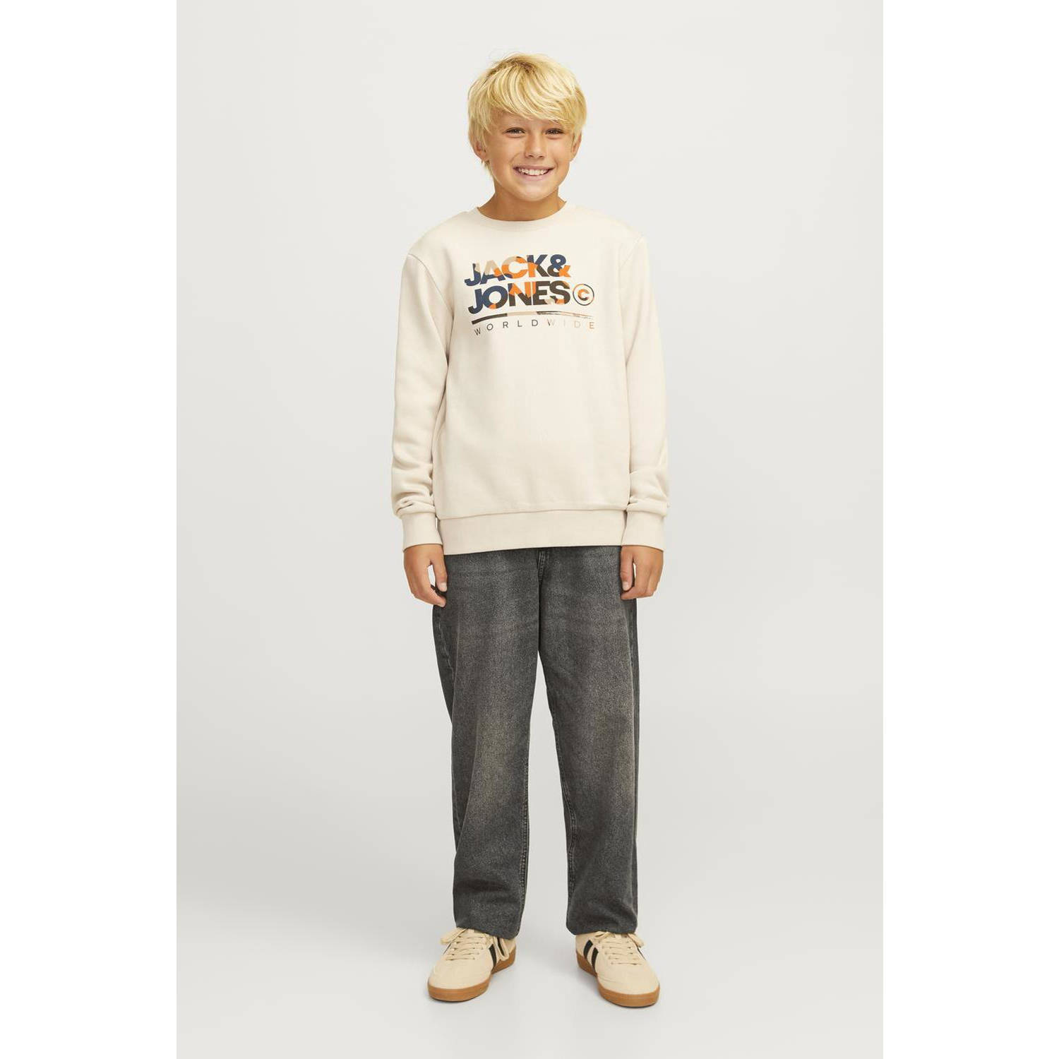 Jack & jones JUNIOR relaxed jeans JJICHRIS JJORIGINAL grey denim Grijs 134