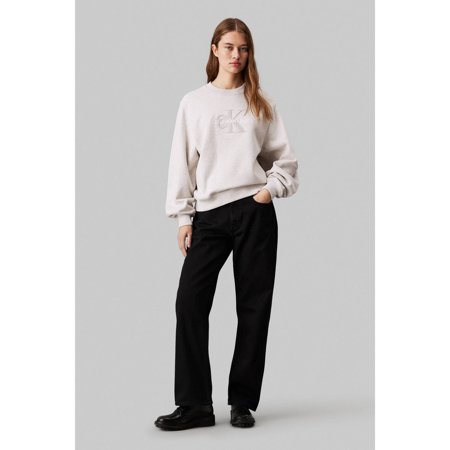 CALVIN KLEIN Dames Truien & Vesten Chenille Monologo Crewneck Grijs