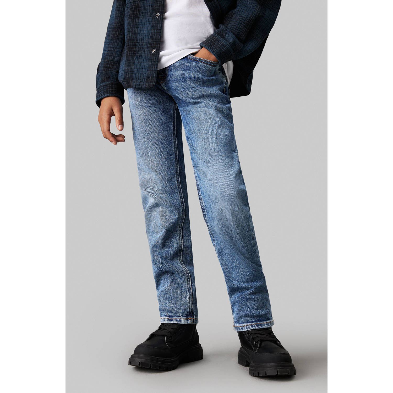 Calvin Klein Straight jeans Reg Straight Wash Blue Hero Cf voor kinderen tot 16 jaar in 5-pocket-stijl