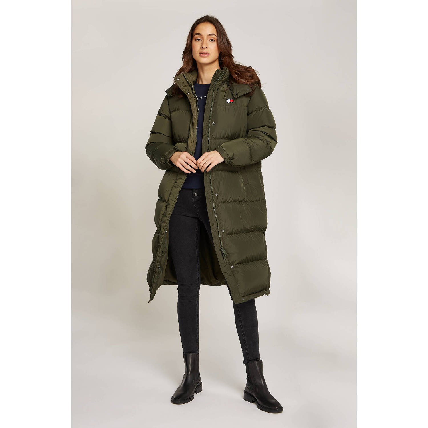 Tommy Jeans Groene Lange Pufferjas voor Vrouwen Green Dames