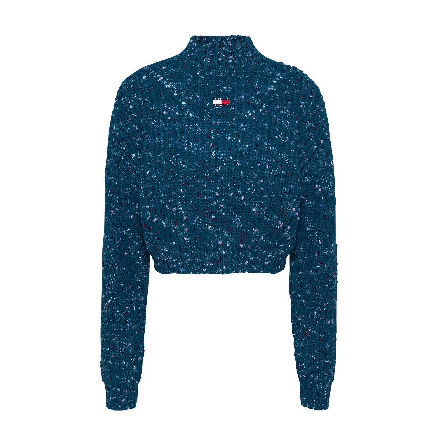 Tommy Jeans Blauwe Mockneck Sweater Marled Stijl Blue Dames