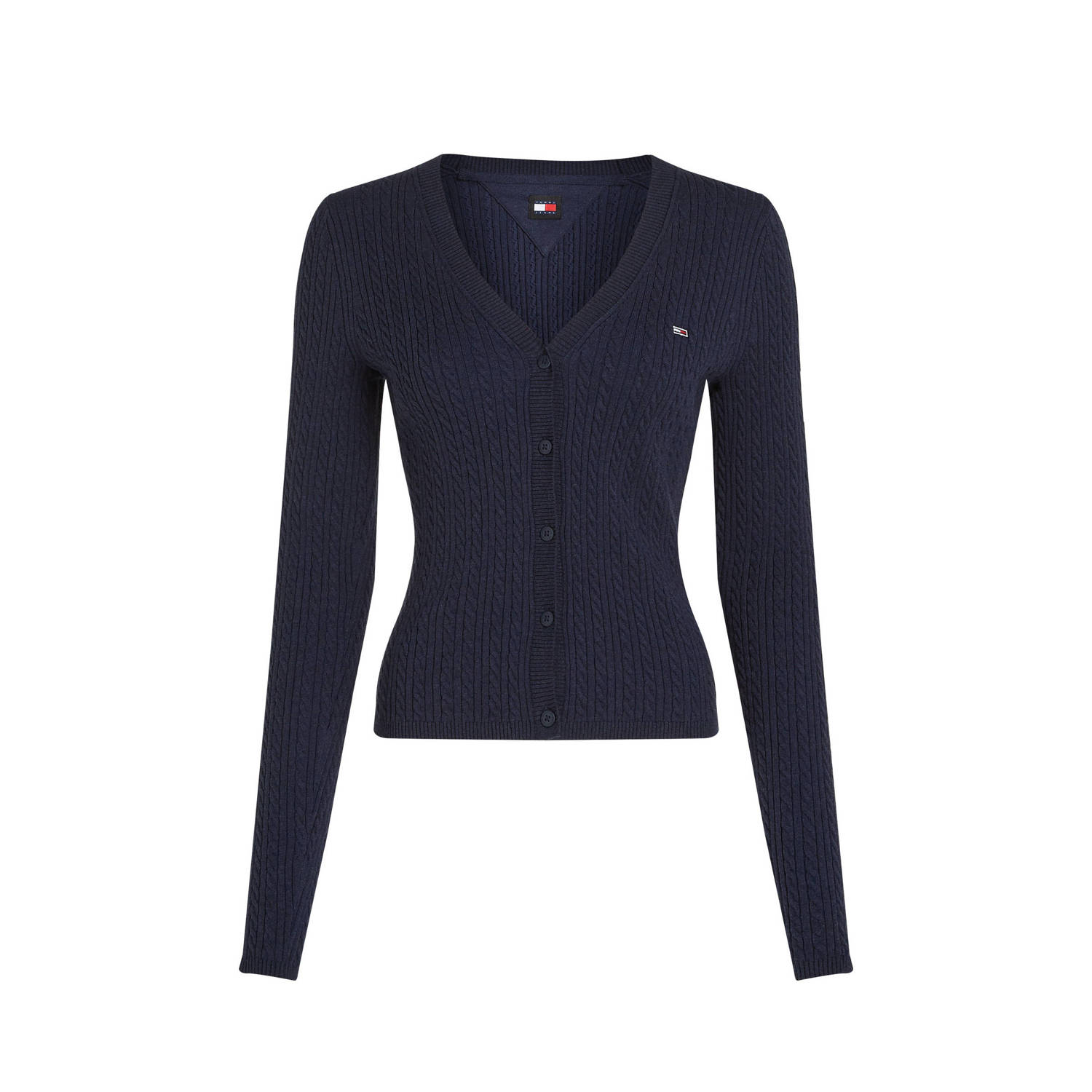 TOMMY JEANS Vest TJW CABLE ESSENTIAL CARDIGAN met kabelpatroon logo-borduursel